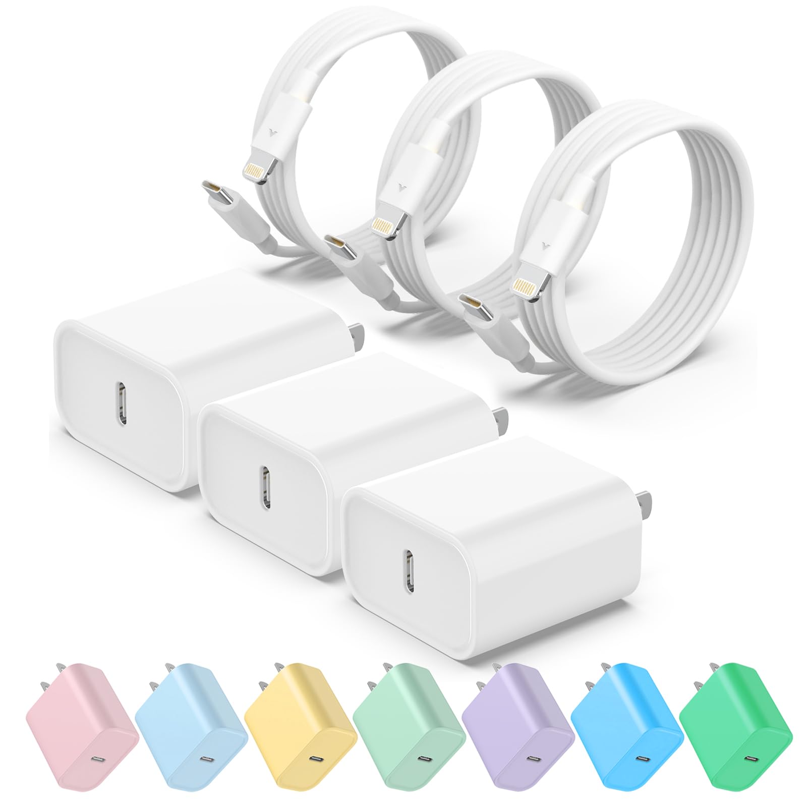 Usb C Fast Charger, 3 Pack 20W Usb C Power Adapter With 3 Pack 6Ft Type C To Lightning Cable For Iphone 14/13 Pro/13/12/12 Mini/