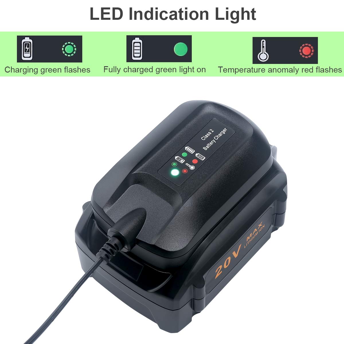 Lasica Replacement For Worx Battery Charger 20V Wa3742 Compatible With Worx 20V Lithium Battery Wa3520 Wa3525 Wa3578 Wa3575 Wa35