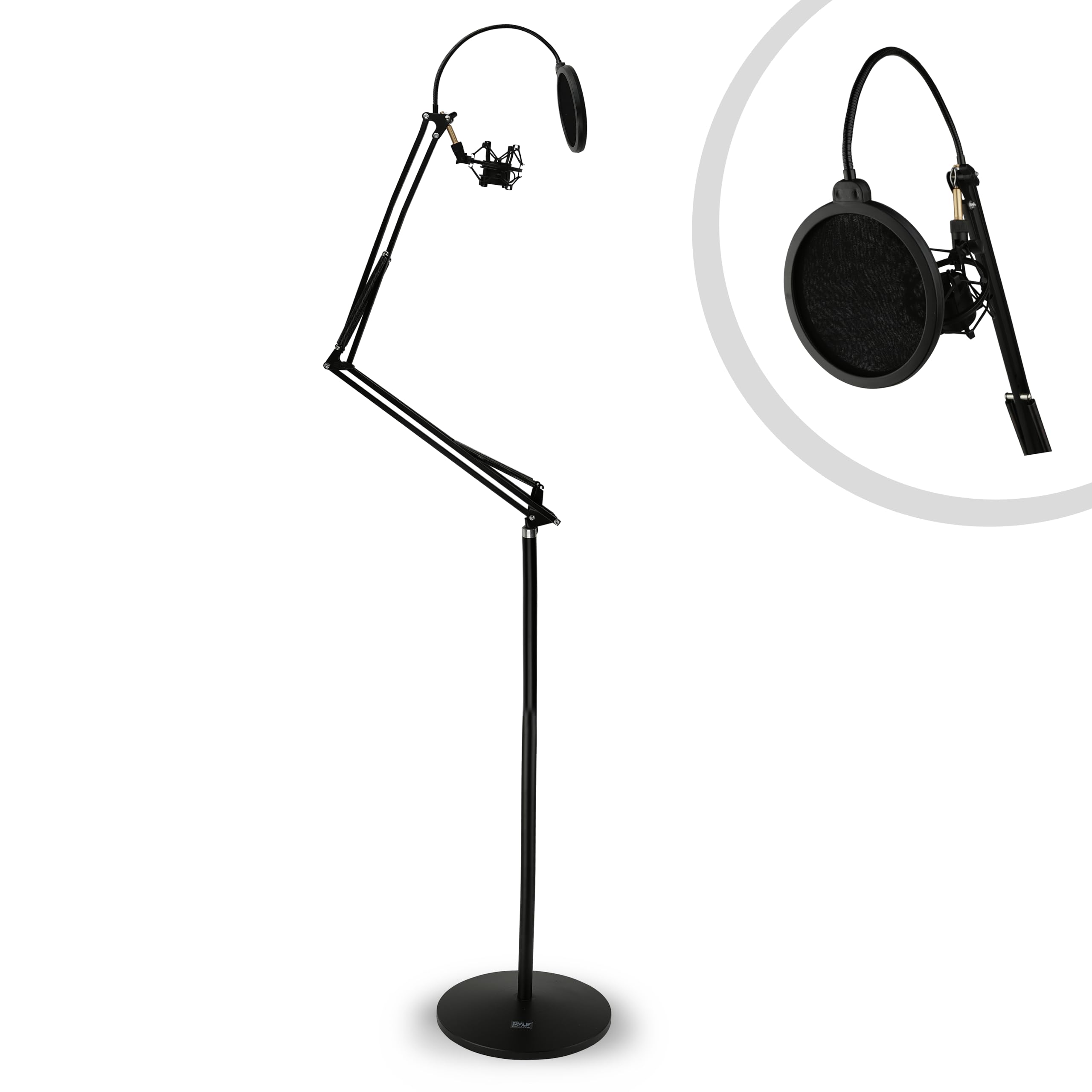 Pyle Microphone Boom Suspension Stand   Scissor Spring Arm Floor Mic Stand With Shock Mount & Pop Filter (Pmksh28),Black