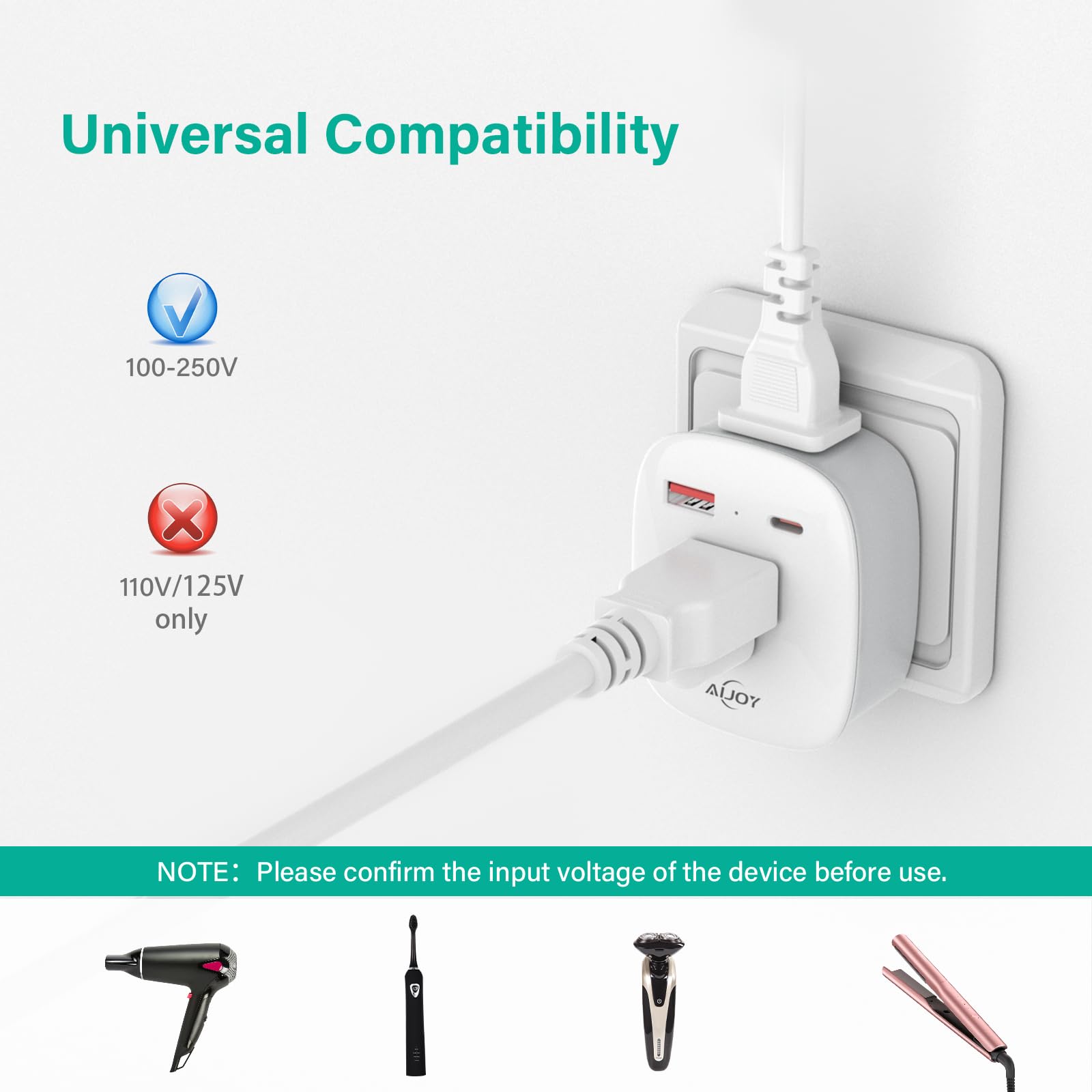 European Travel Plug Adapter, Pd 20W Usb C International Power Plug, 2 Outlets & 2 Usb Charger (1 Usb C), Aijoy Type C Outlet Ad