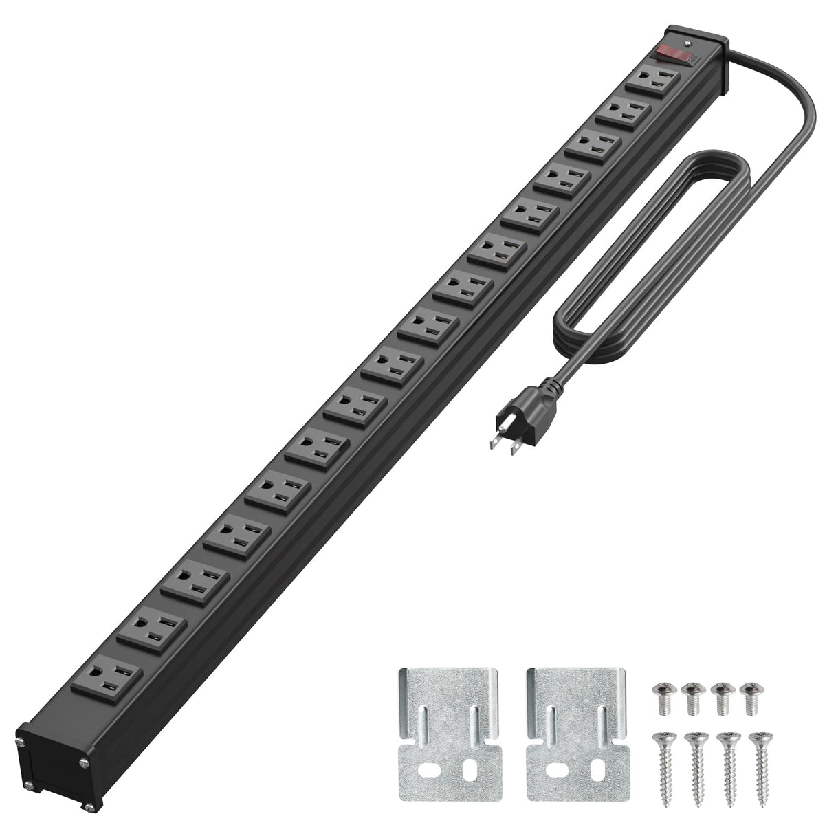 Qba 16 Outlet Metal Power Strip, Long Power Strip With 10Ft Extension Cord, Wall Mount Heavy Duty Power Strip For Home Office Ga