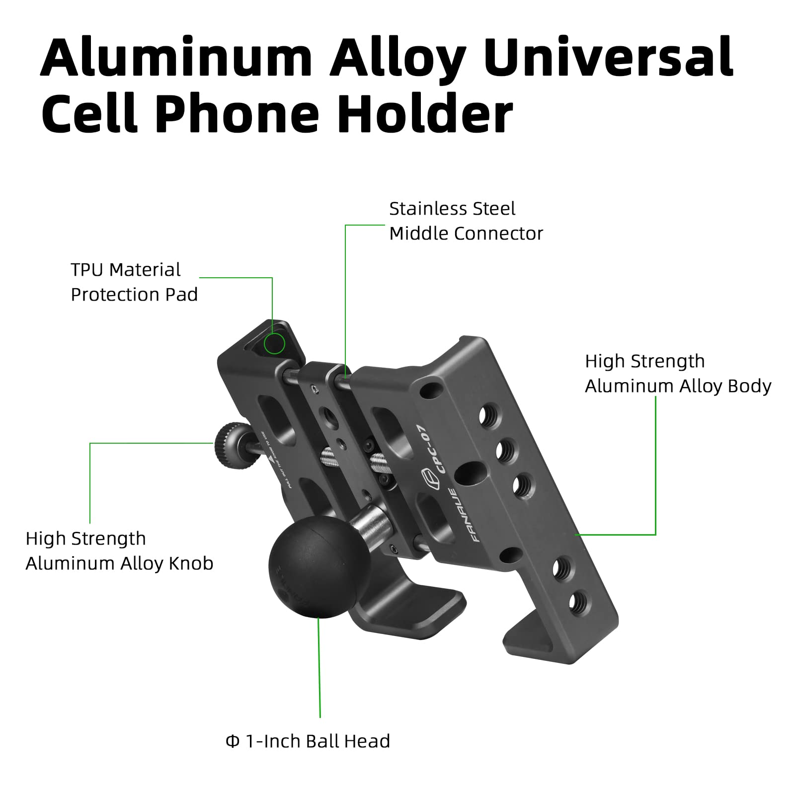 Fanaue Phone Mount Aluminum Alloy With 1 Ball For Smartphones With A Width Of 2.3 To 3.4, Compatible With Ram Mounts B Size Do