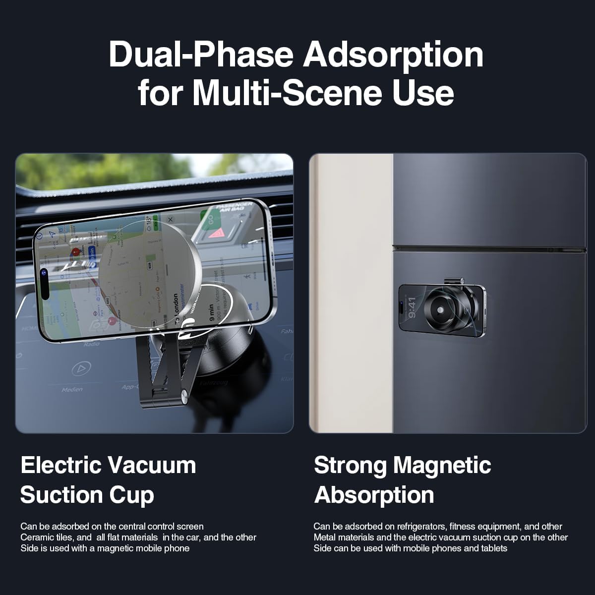 Vacuum Suction Magnetic Car Phone Holder, Electric Magnetic Car Phone Holder Mount Foldable Adjustable Car Mount For Iphone12-16