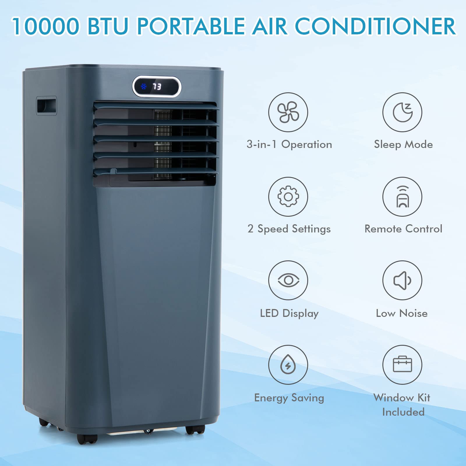 PETSITE Portable Air Conditioner 10000 BTU 3-in-1 Dehumidifier Fan Dark Blue PE0457X