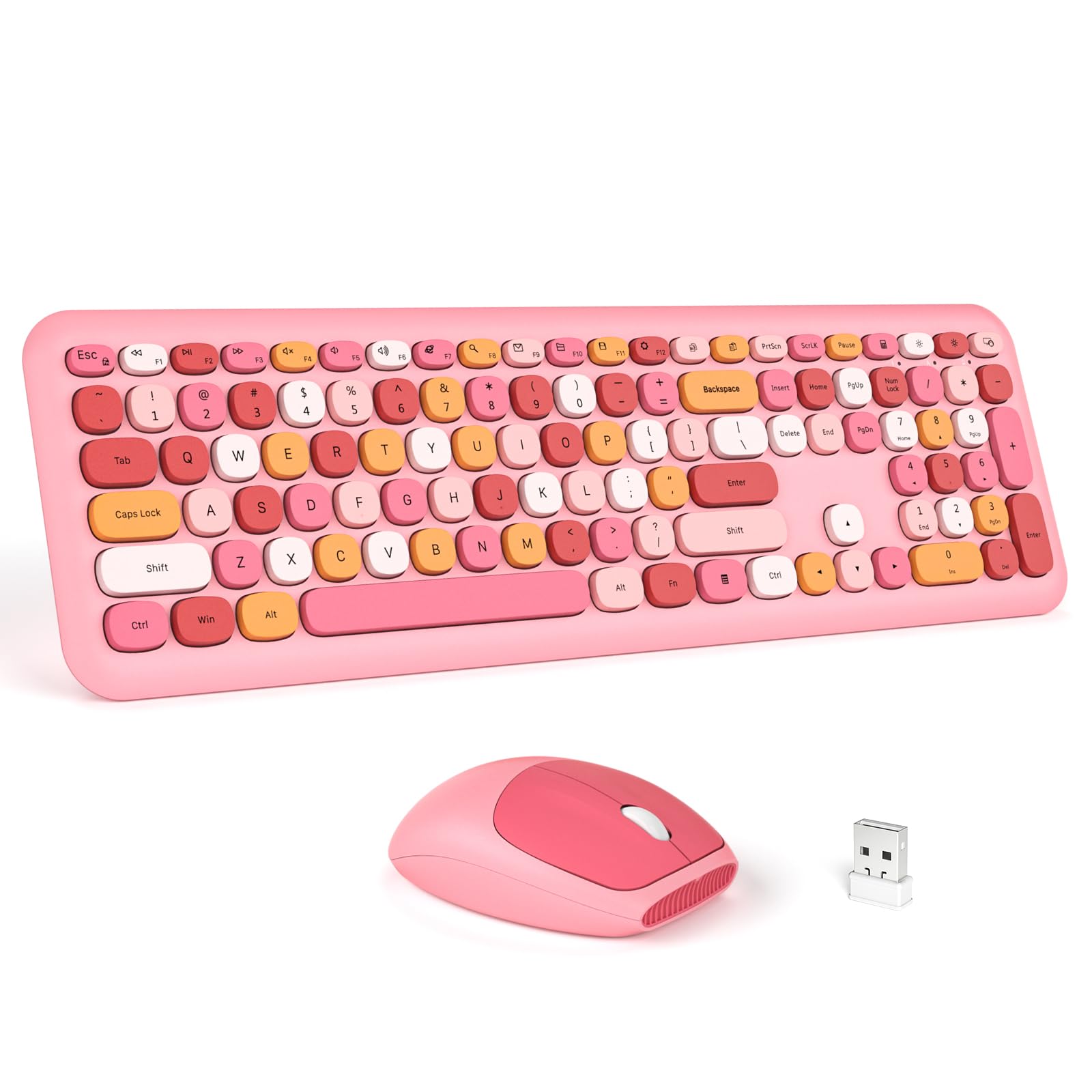 Mofii Wireless Keyboard And Mouse Combo   Pink Full Sized Plug And Play Colorful Keyboard   Silence Keycap Keyboards With Usb A