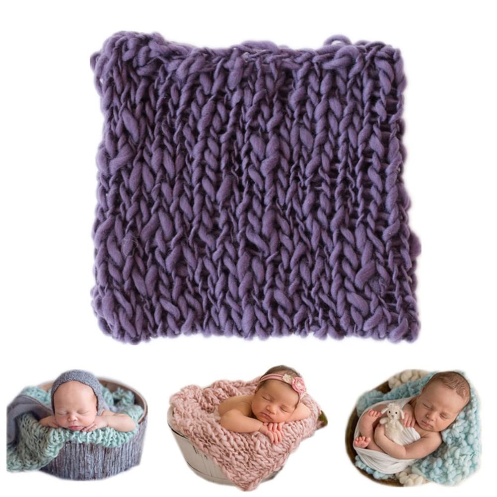 Coberllus Newborn Baby Photo Props Blanket Handmade Knitted Twist Wrap Posing Aid Backdrops For Boy Girls Photography Shoot (Dar