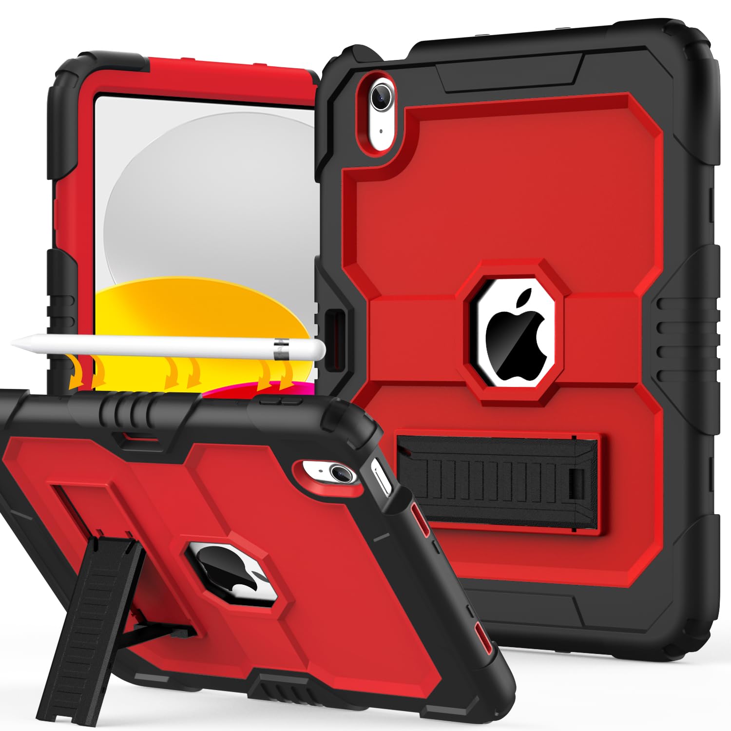 Okp Case For Ipad 10Th Generation 2022, Heavy Duty Shockproof Rugged 10Th Gen Ipad Case With Pencil Holder & Built In Stand, 10.