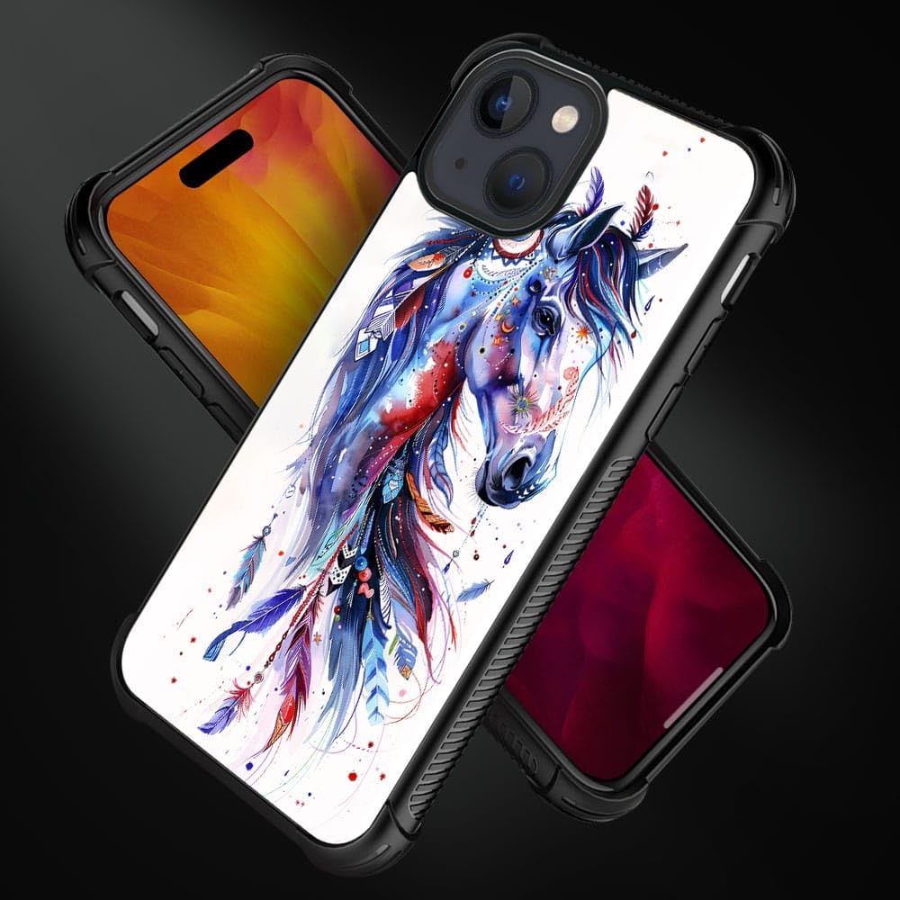 Carloca Compatible With Iphone 15 Case,Drawing Sketch Rainbow Horse Art Fashion Pattern Design For Girl Shockproof Anti-Scratch