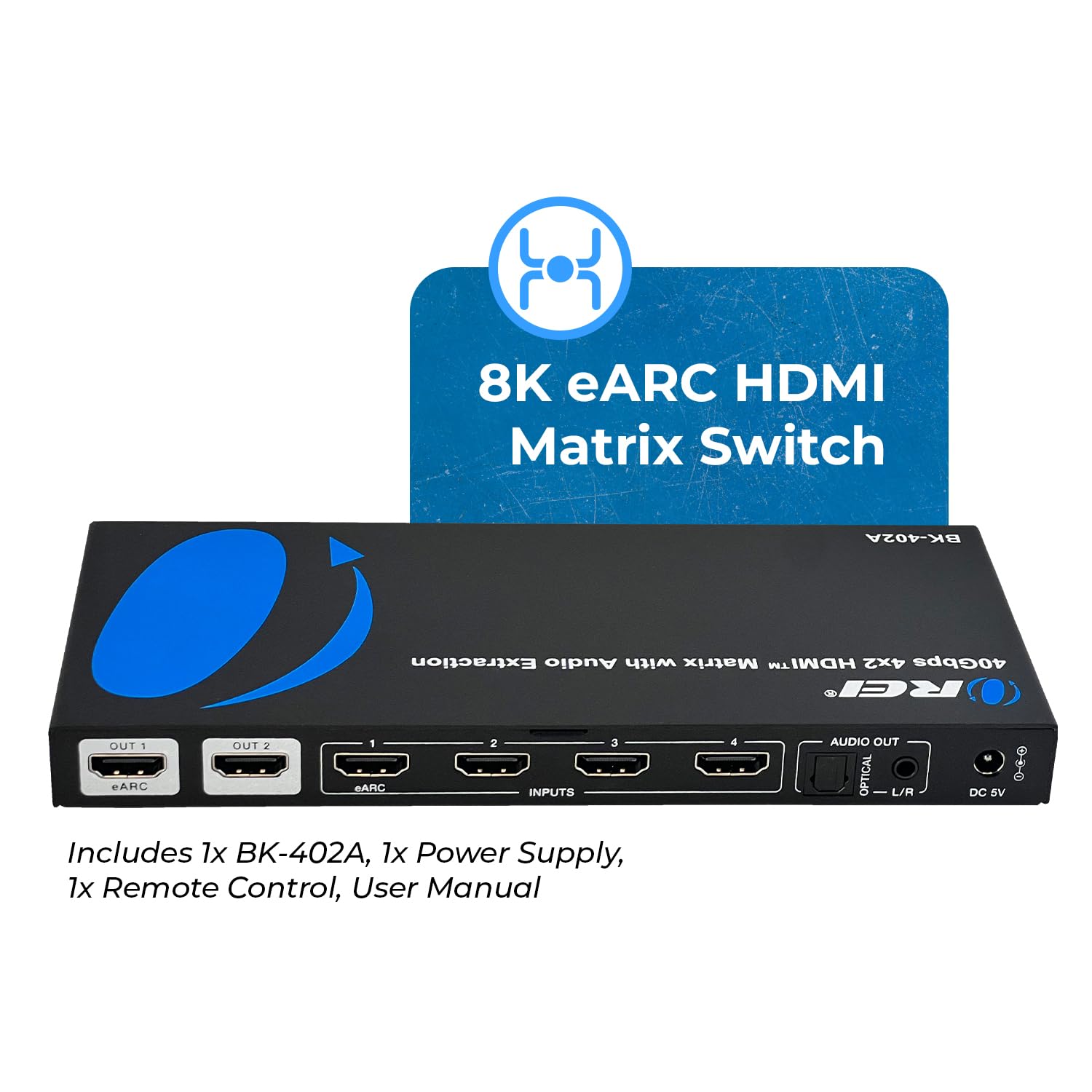 Orei 8K Earc Hdmi Matrix Switch 4 X 2, Switcher With Audio Extractor Ultrahd Supports Upto 4K @ 120Hz Ir Edid Hdcp 2.3   Remote