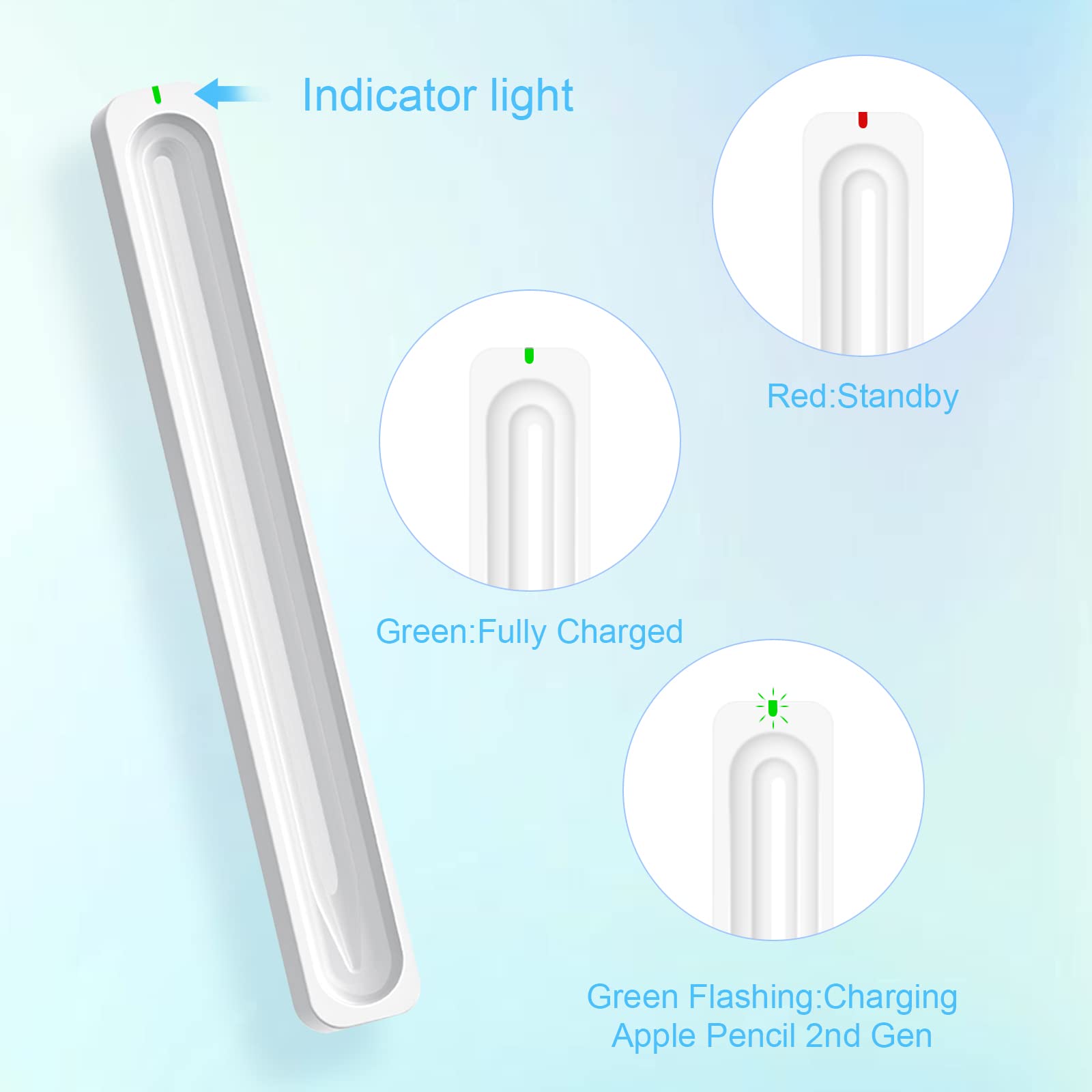 Charging Case Compatible With Apple Pencil 2Nd Generation Only, Magnetic Charging Stand For Ipad Pen 2Nd Gen With Usb Cable, Led