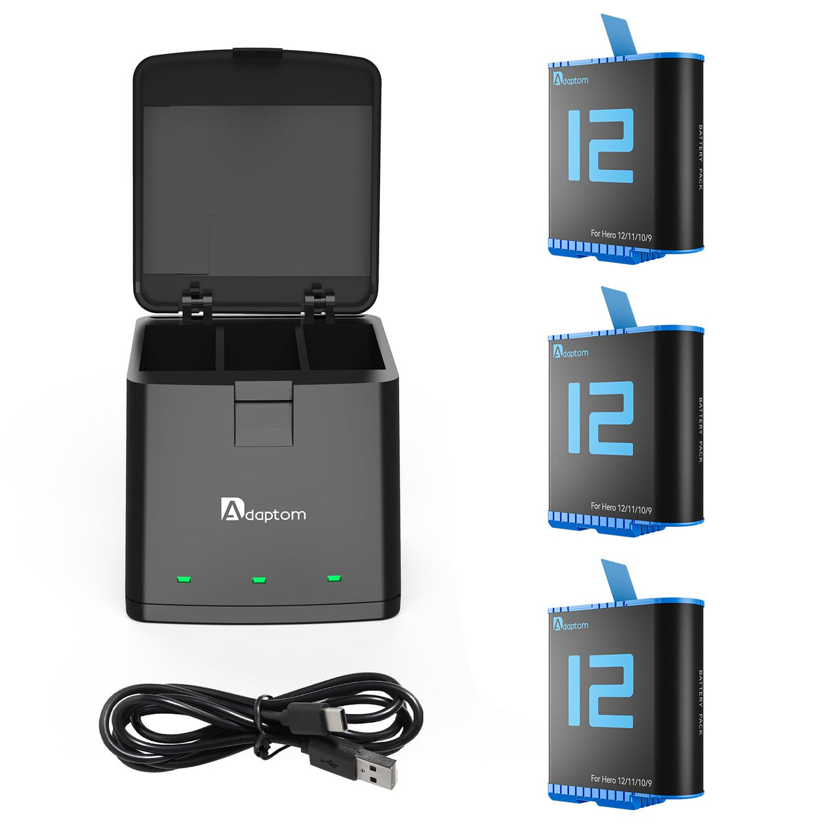 Telesin Hero 12 Battery 3 Pack, Storage Battery Quick Charger Station Fully Compatible With Gopro Hero 12, Hero 11, Hero10, Hero