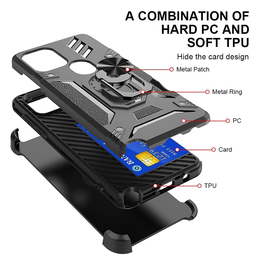 Shockproof Military Grade Drop Tested Phone Case With Ring Holster Belt Clip Card Holder Screen Protector Fits For Moto G Stylus