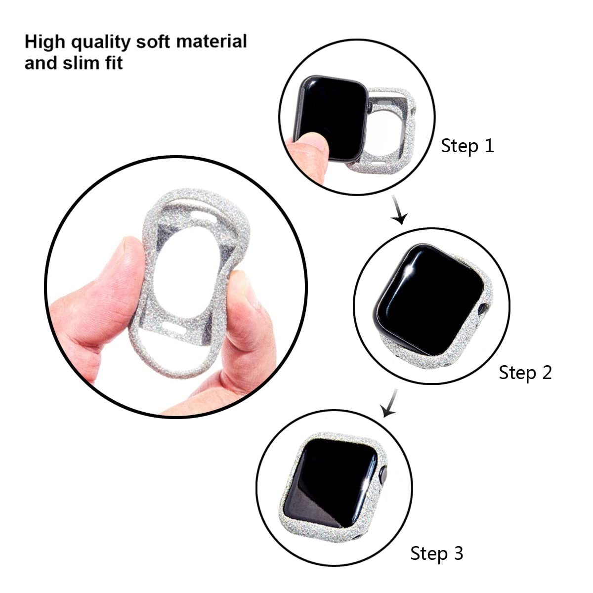 Hallomomo 2 Pack Bling Glitter Compatible With Apple Watch Case 41Mm, Series 8/7,Hand Made Real Bling Glitter Gift For Women Gir