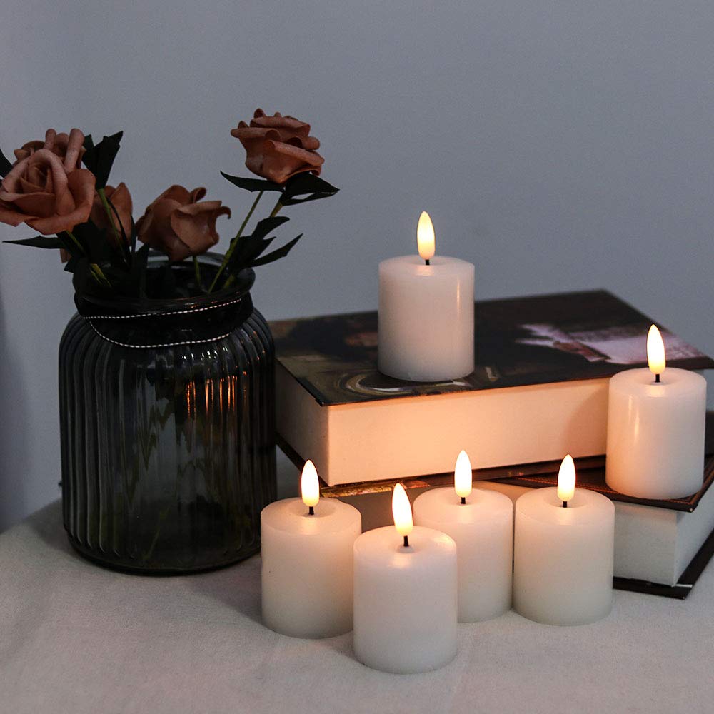 Eldnacele Flameless Flickering Votive Candles With Timer, Realistic Black Wick Led Pillar Candles D2X H3Battery Operated Candles