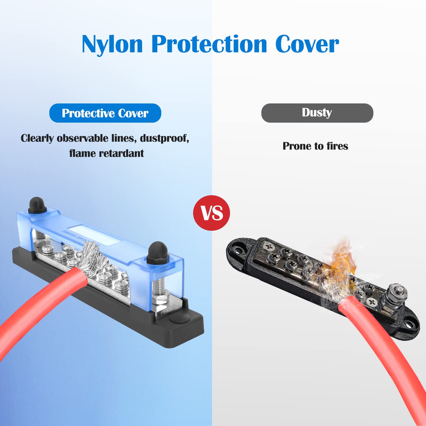 Lenkrad 150A Battery Bus Bar   10 Terminal Power Distribution Block Bus Bars With Ring Terminals, 10 Way 8/32'' Screws, 2 Way 1/