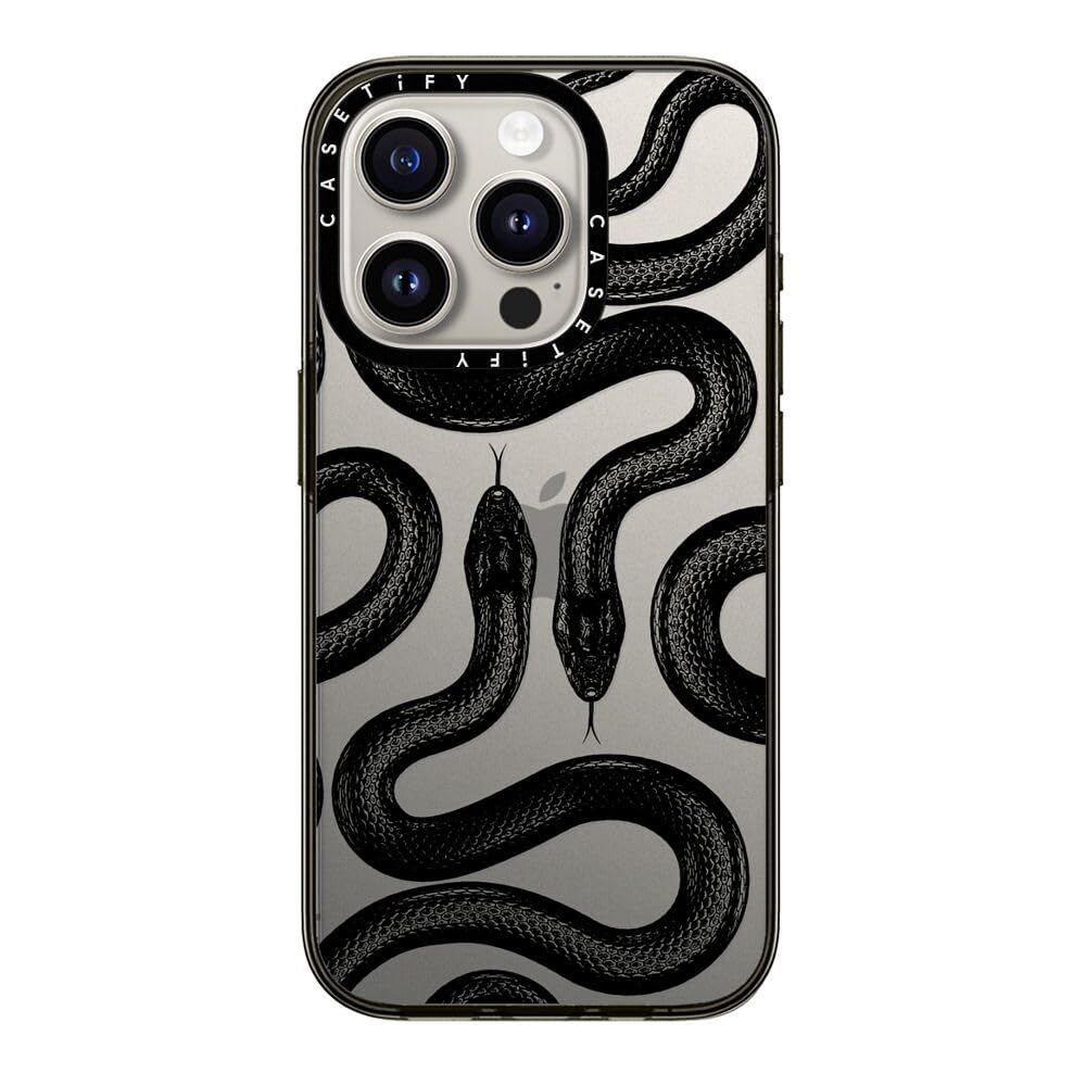 Casetify Compact Case For Iphone 15 Pro [2X Military Grade Drop Tested / 4Ft Drop Protection]   Black Kingsnake   Clear Black
