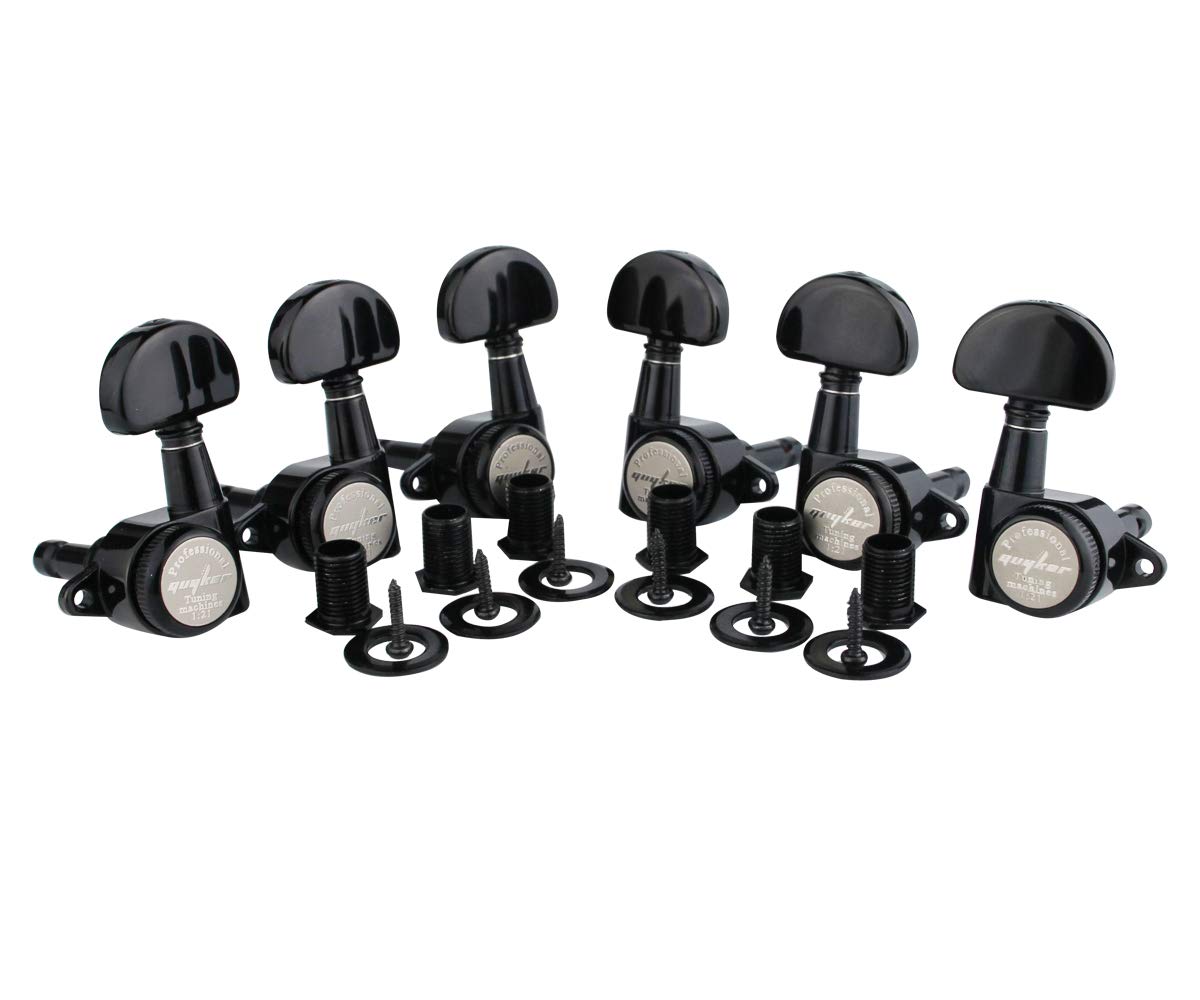 Guyker 6Pcs Guitar Locking Tuners (3L + 3R Handed)   1:21 Lock String Tuning Key Pegs Machine Heads With Half Circle Handle Repl