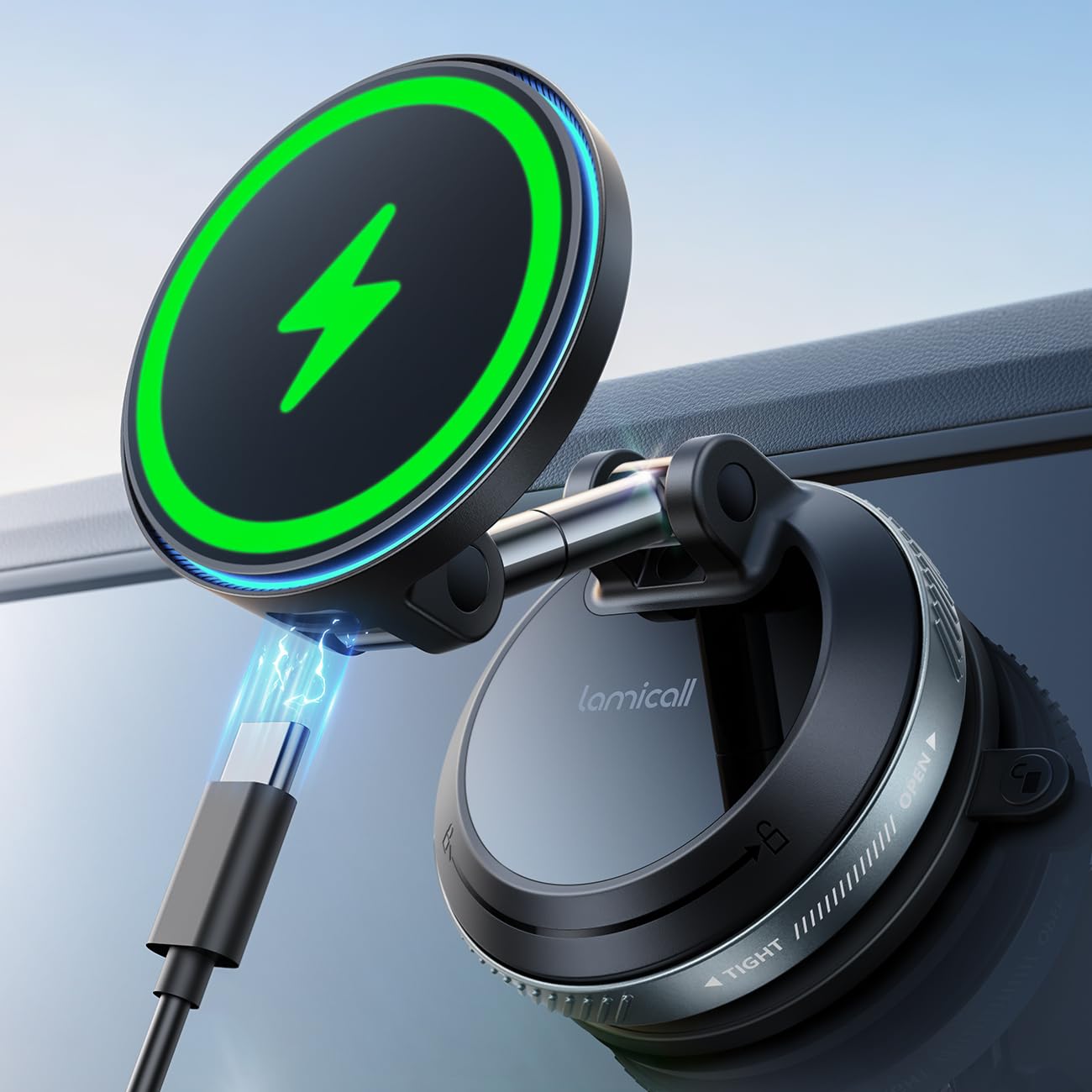 Lamicall 15W for MagSafe Car Mount Charger, 360 Wireless Car Phone Holder