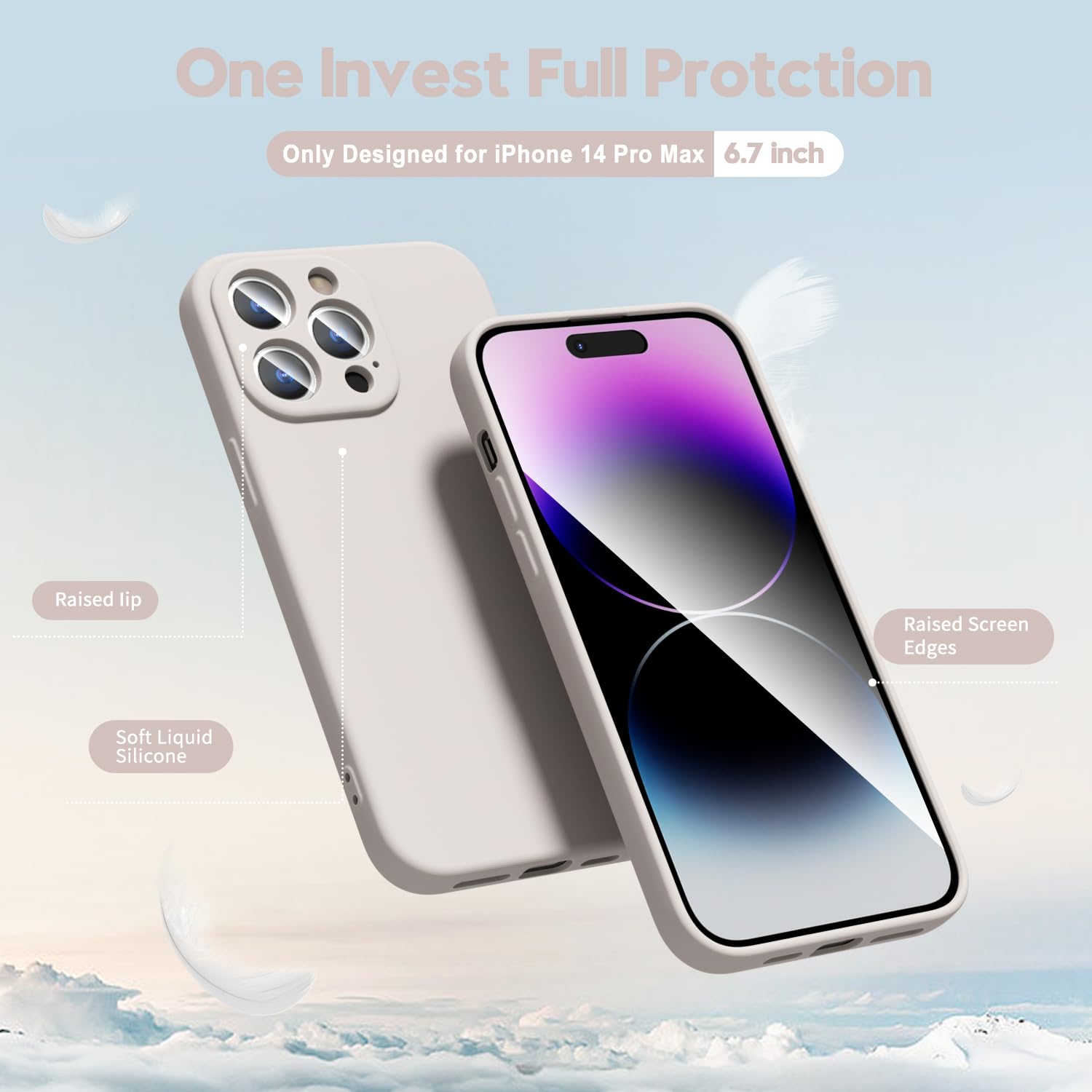 Oakxco For Iphone 14 Pro Max Phone Case Liquid Silicone, Cute Thin Slim Soft Rubber Tpu Plain Smooth Gel Cover For Women Girl Ae