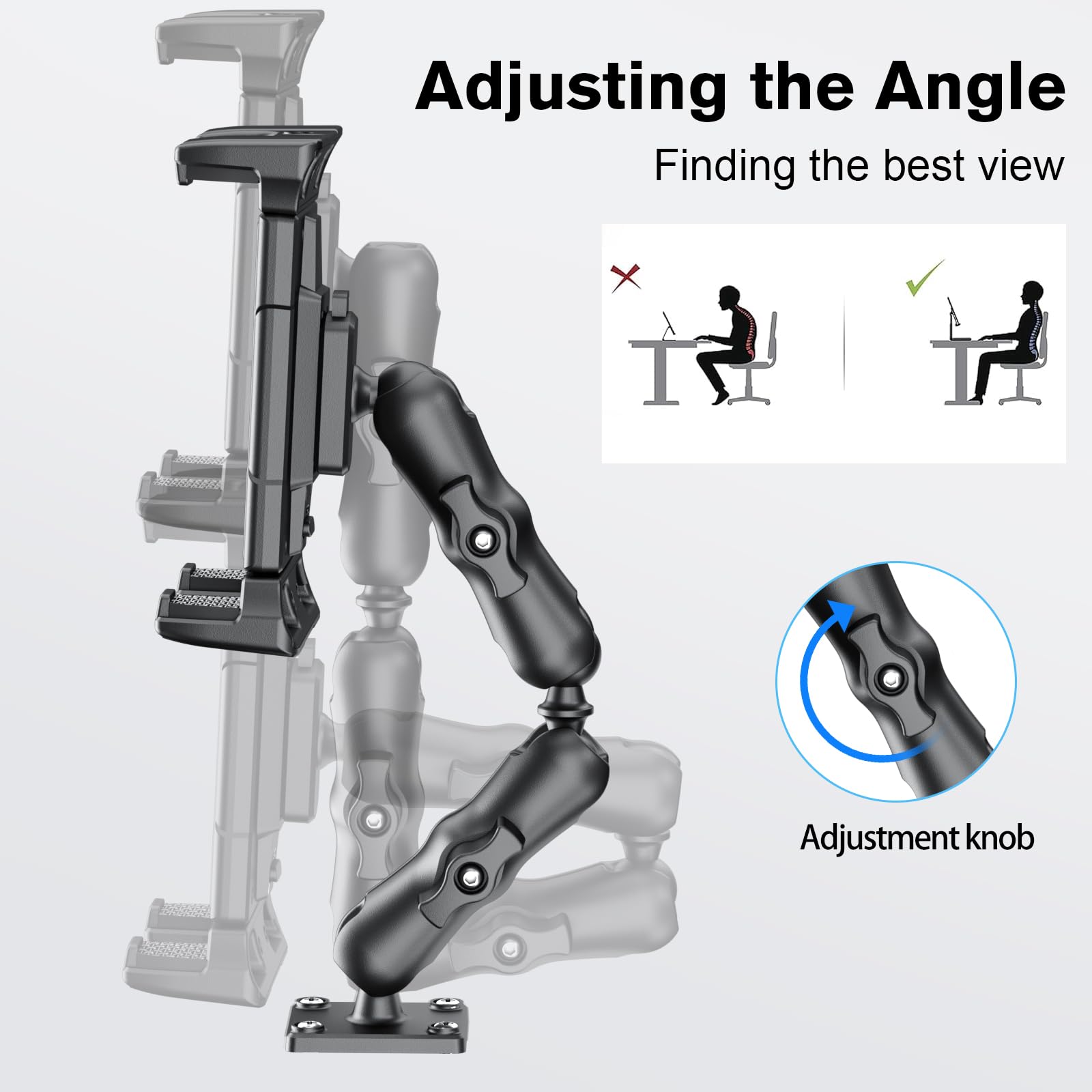 Ohlpro Dashboard Mount Tablet Holder For Car Heavy Duty Drill Base, For Ipad Pro Samsung Galaxy Kindle Fire 5'  13' All Tablets, Universal Adjustable Arm Tablet Car Mount For Wall/Truck/Desk, Etc.