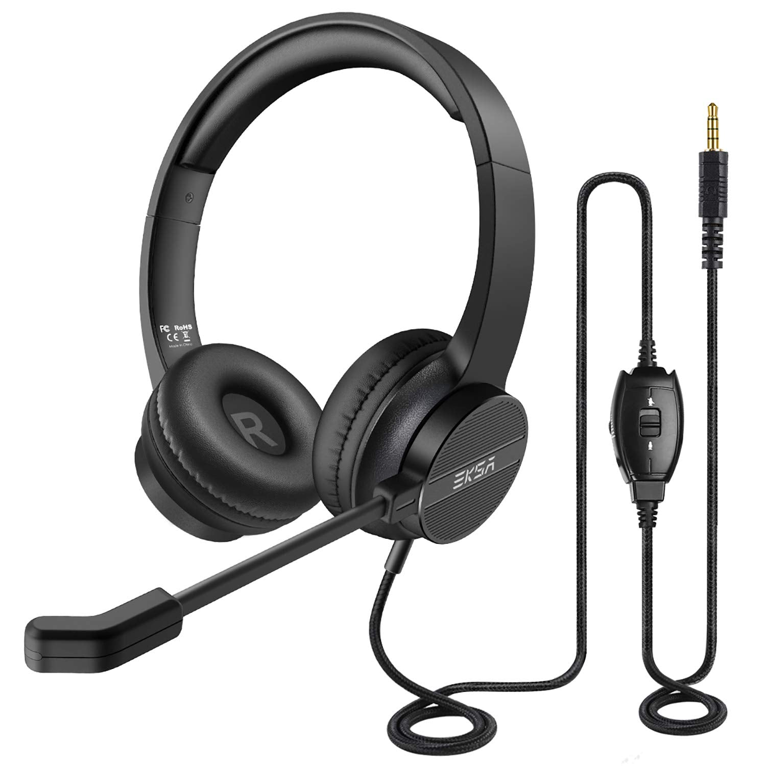 Eksa Headset With Microphone For Pc, 3.5Mm Wired Computer Headsets With Volume & Mic Mute Controls, Lightweight All Day Comfort 
