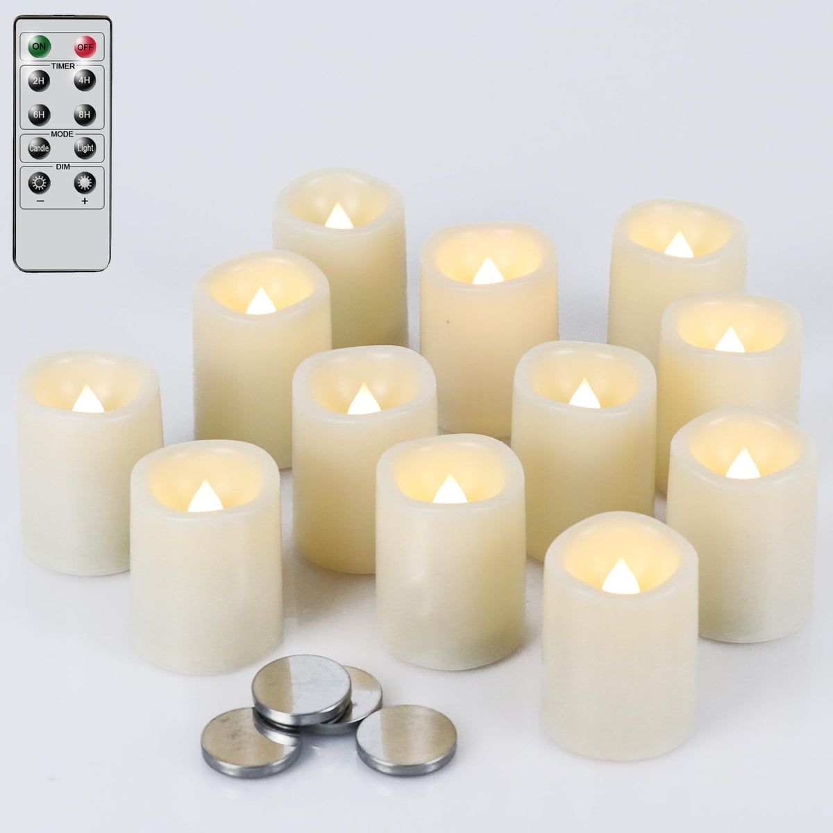 Dromance Flameless Flickering Led Votive Candles Remote And Timer, Battery Operated Tealights Battery Included, Amber Yellow Lig