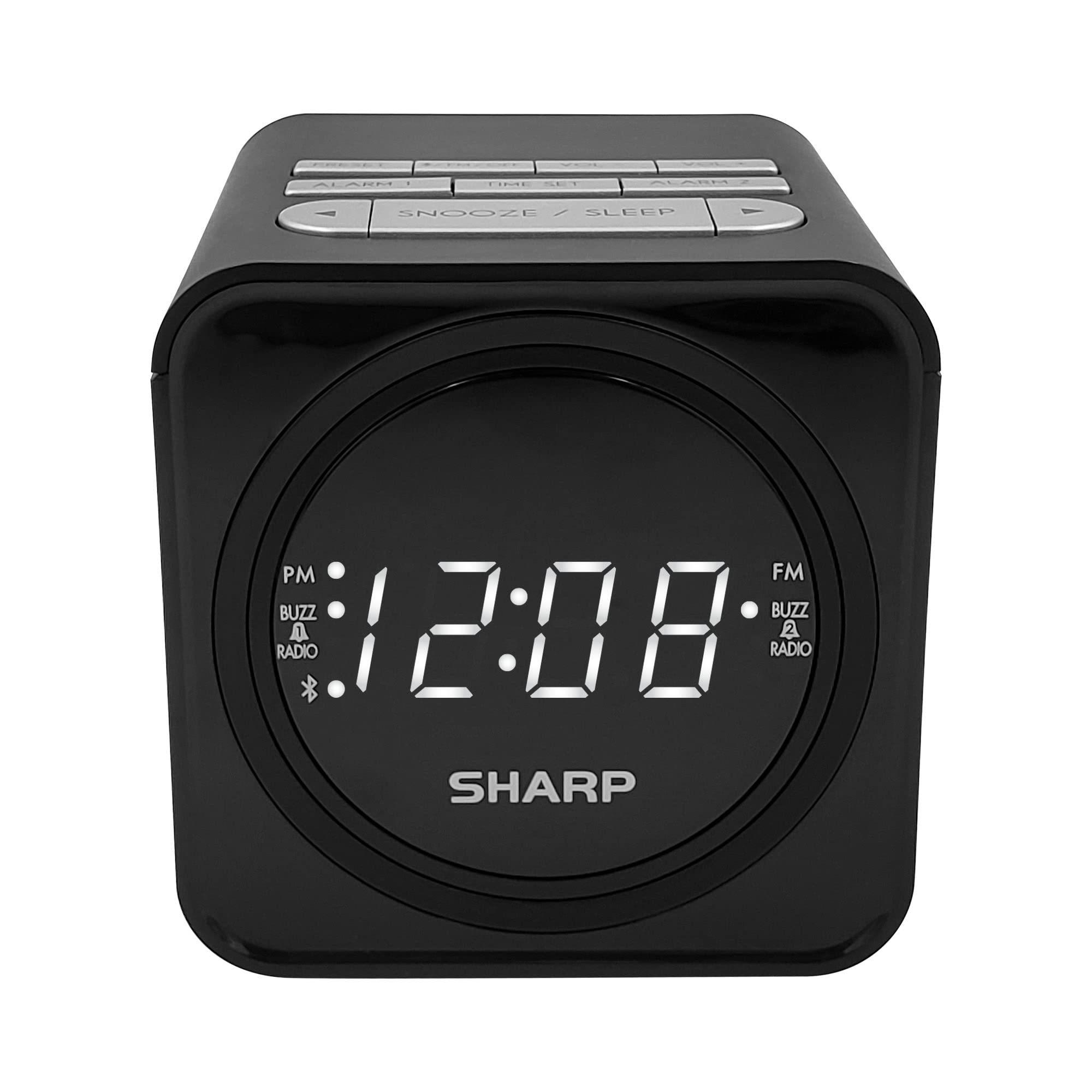 Sharp FM Clock Radio with Bluetooth Speaker, FastCharge 2 amp USB Charge Port, Wake to Alarm or Radio, Dual Alarms, Easy to Read LED White Display, Simple to Use, Easy to Read at a Glance