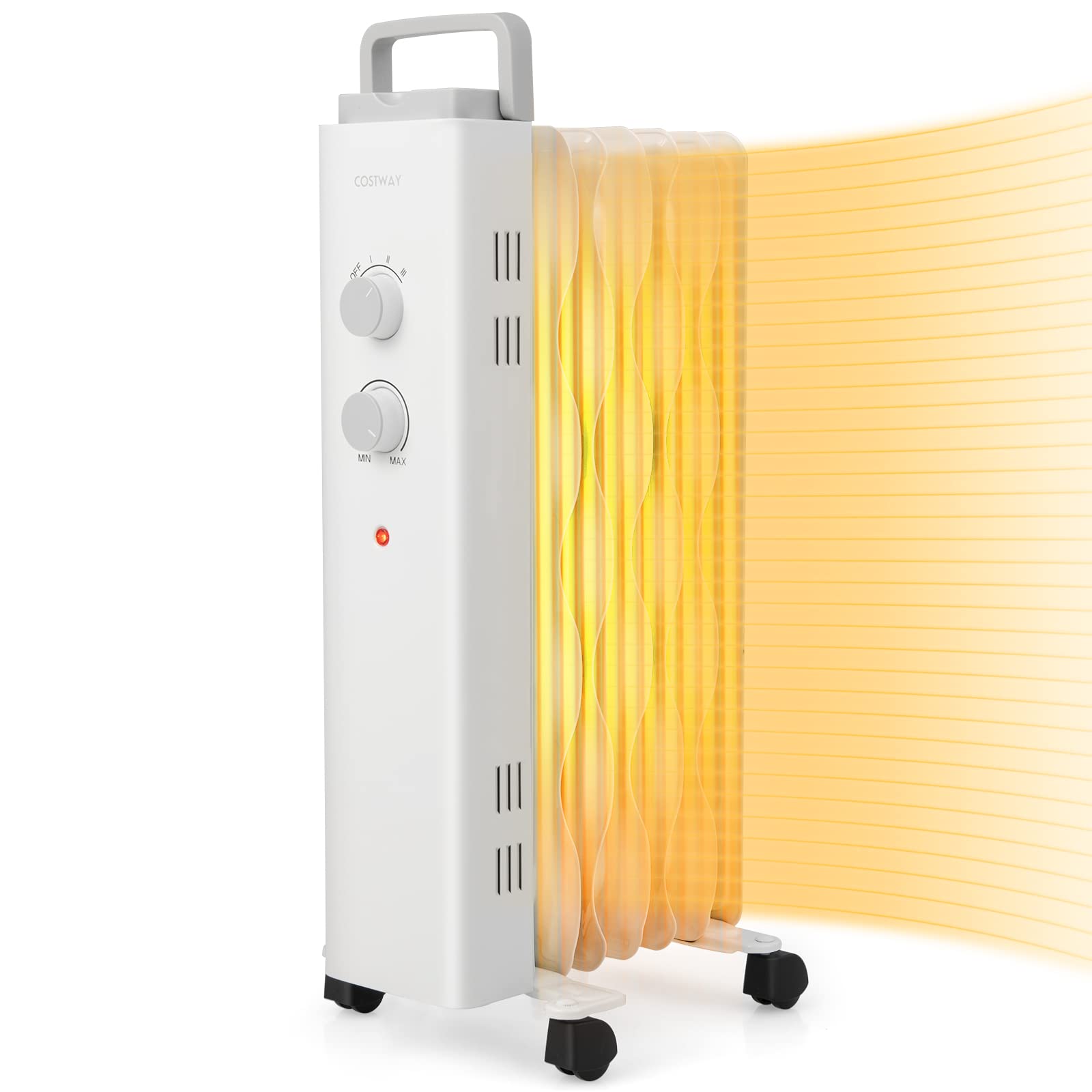 Costway 1500W Oil Filled Radiator Heater, Electric Oil Radiant Heater W/Universal Wheels, 3 Level Heat, Tip Over & Overheat Prot