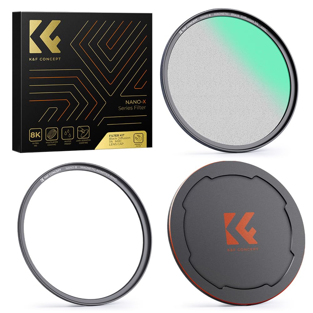 K&F Concept 52Mm Magnetic Black Diffusion 1/4 Mist Cinematic Effect Filters + Magnetic Basic Ring + Lens Cap Kit With 28 Multi L