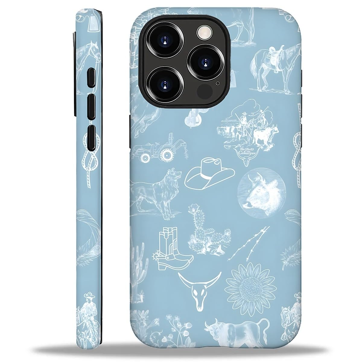 Akinmi Case For Iphone 16 Pro Max,Blue Shadow Horse Exquisitely Pattern Double Protective Phone Cover Cases Soft Silicone For Ip