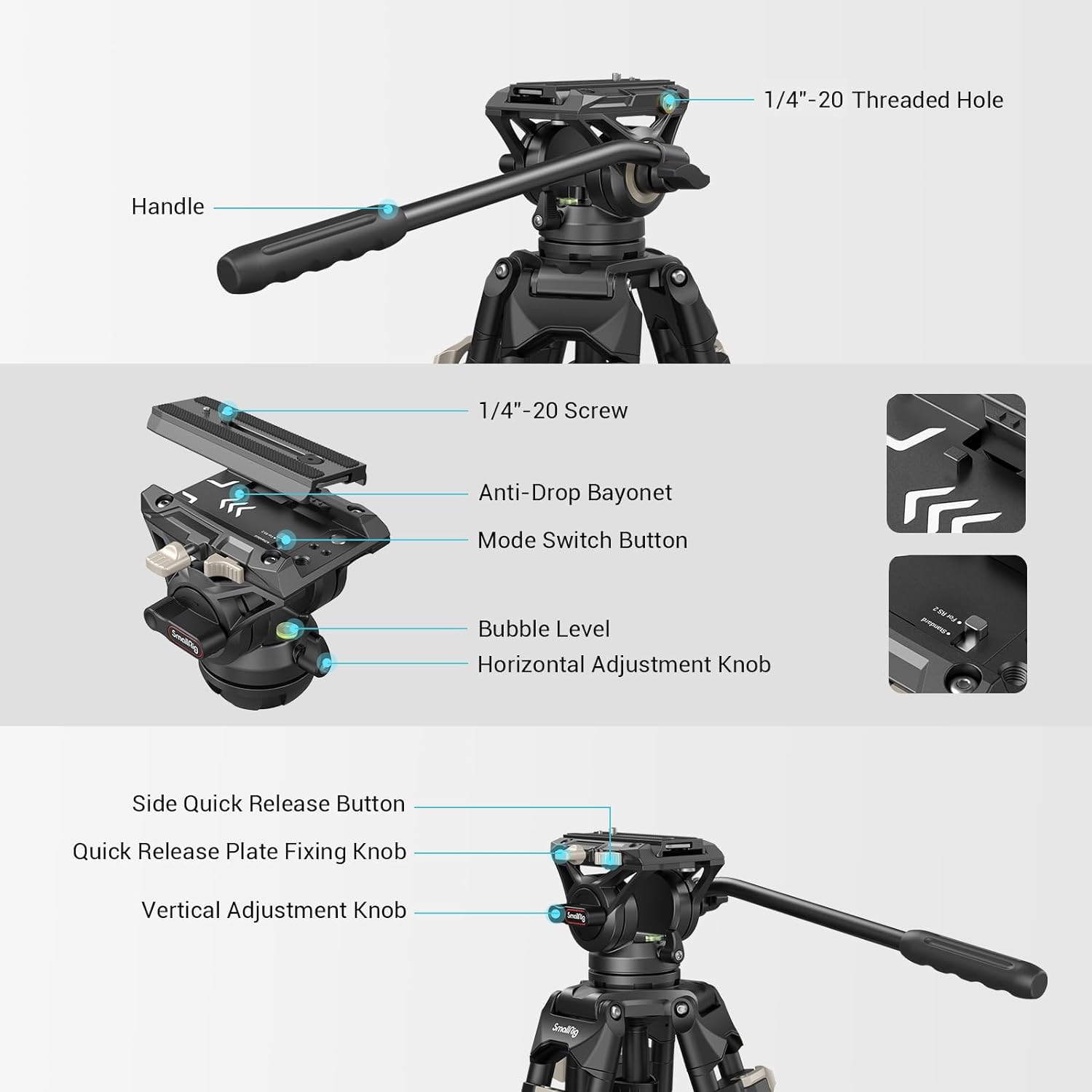 Smallrig Ad-01 Video Tripod, 73 Heavy Duty Tripod With 360 Degree Fluid Head And Quick Release Plate For Dslr, Camcorder, Camera