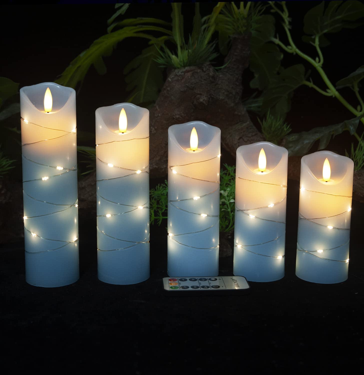 Danip Led Flameless Candle With Embedded Star String, 5 Piece Led Candle With 10 Button Remote Control, 24 Hours Timer Function,