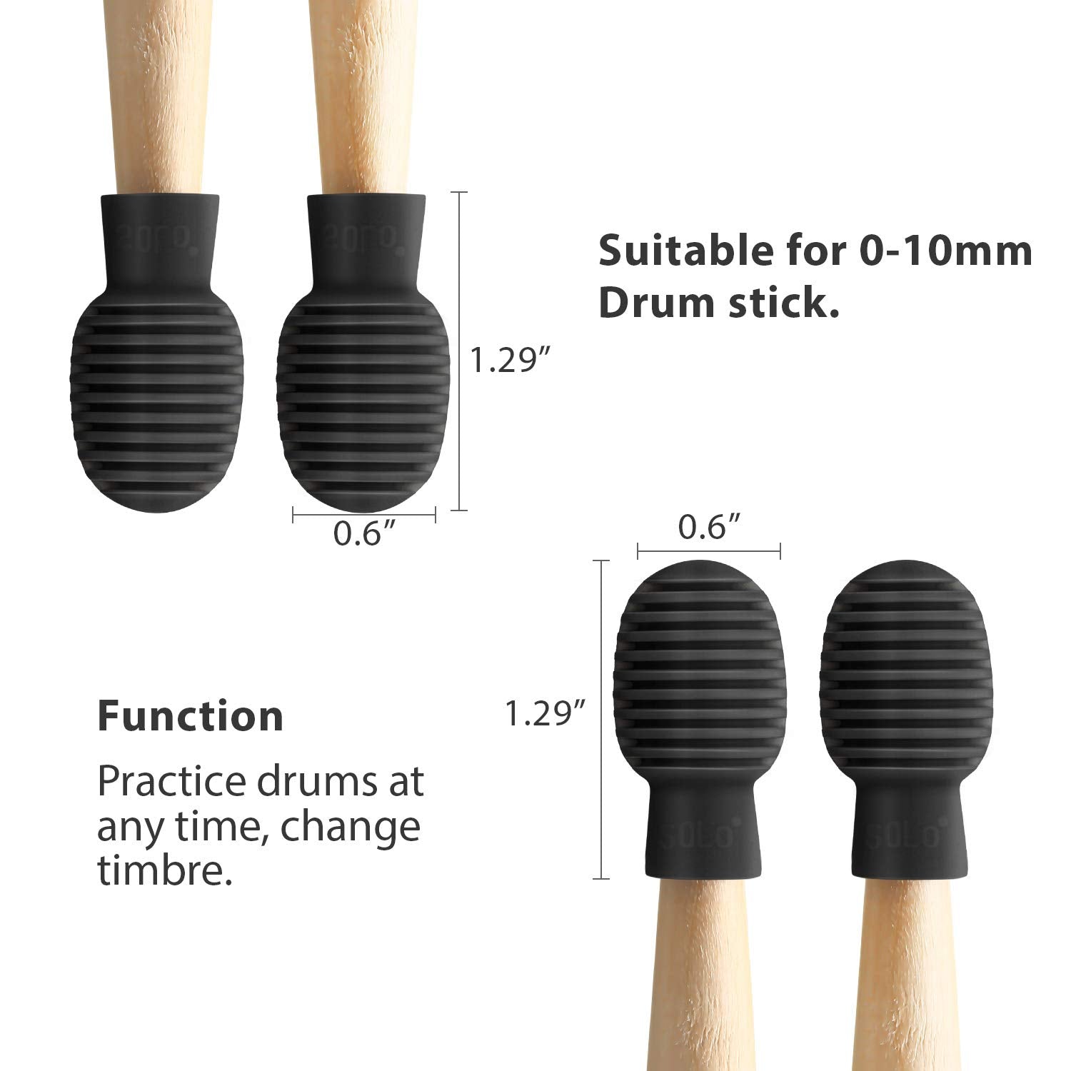 8 Pieces Drum Mute Drumstick Silent Tip Drum Dampener Accessory Rubber Practice Percussion Tips Mute Replacement Drum Practice Tips (Black And Grey)