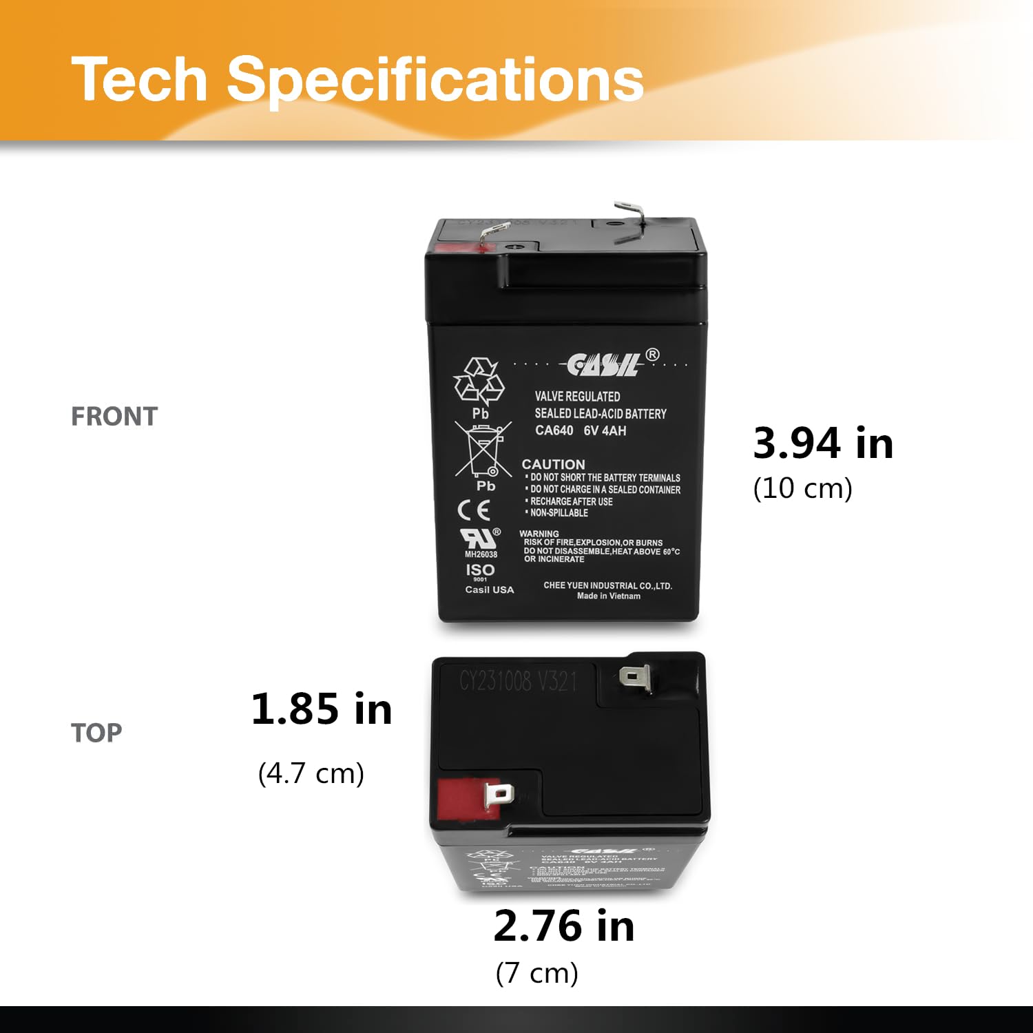 Casil 2 Pack 6V 4Ah Battery For Panasonic Lc R6V4Pt, Lc S416P, Lc R065P