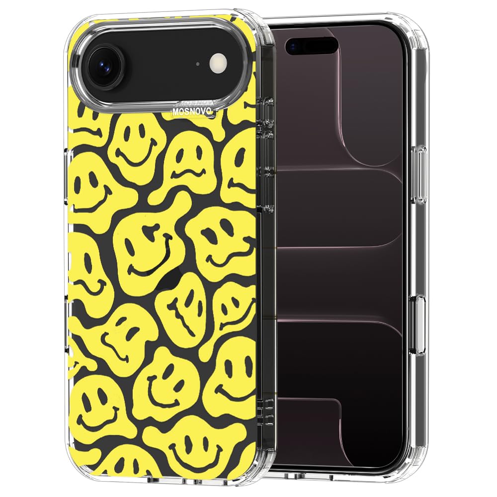 MOSNOVO for iPhone Air Case | Military Grade 6.6ft Drop Tested | Camera Control | Clear with Melted Yellow Smiles Face Design
