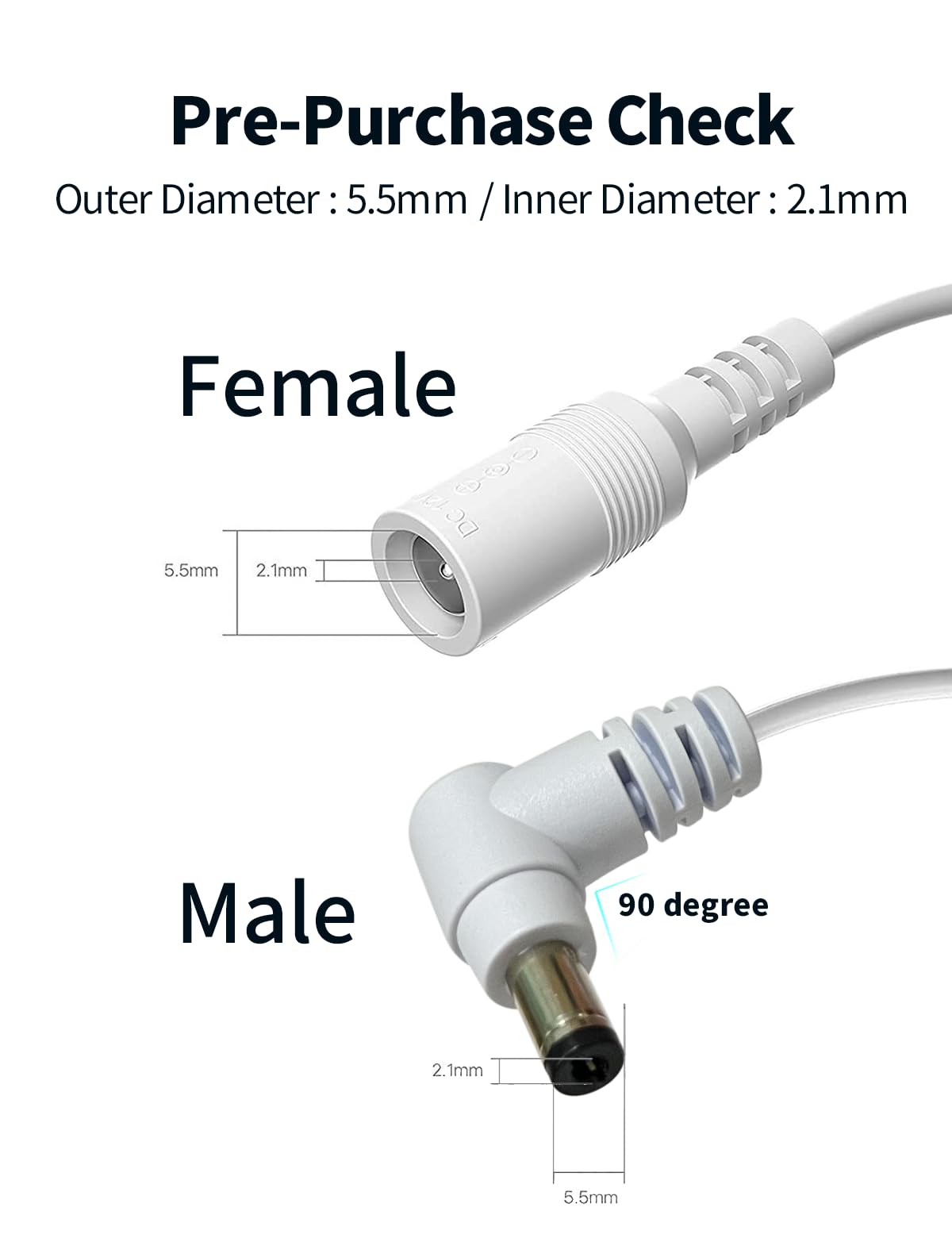 Tonton Dc Power Extension Cable 2 Pack 5M 16.4Ft 5.5Mm X 2.1Mm 90 Degree Right Angle Female To Dc Male Power Adapter Cord For Cc