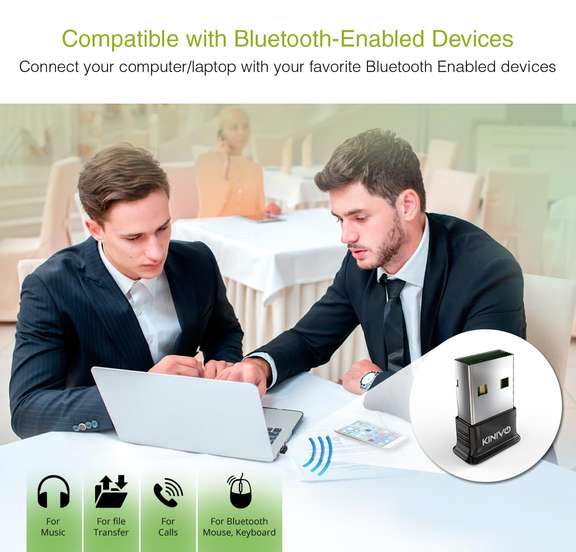 Kinivo Usb Bluetooth Adapter For Pc Btd400 (Bluetooth 4.0 Dongle Receiver, Low Energy)   Compatible With Windows 11/10/8.1/8, Ra