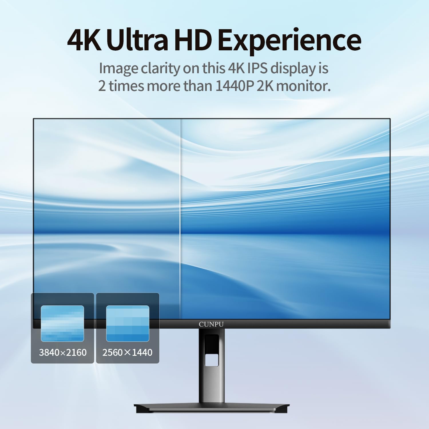 Cunpu 27 Inch 4K Monitor, Uhd (3840 * 2160) Ips Ultra Slim Bezel Monitor For Photo Video Editing, ?E < 2, 100% Dci P3, Height/Pi