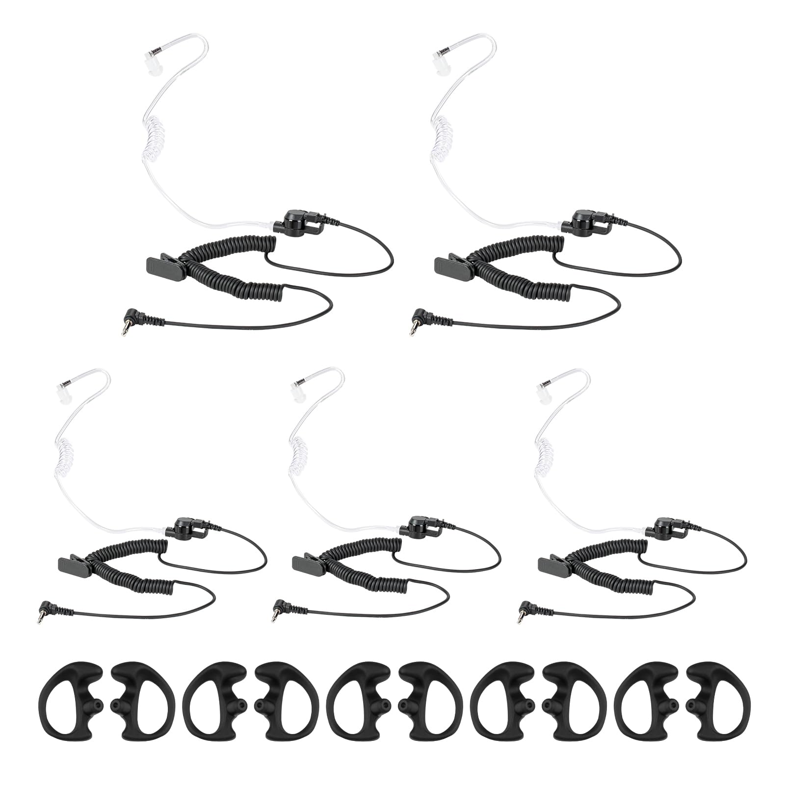 Pofenal Walkie Talkie Radio Listen Only Earpiece Headset With Clear Acoustic Tube Retaining Clip & Medium Earmold(3.5Mm Pin, 5 P