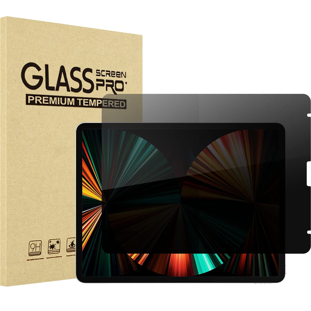 Procase For Ipad Pro 12.9 4 Way Privacy Screen Protector 2022 2021 2020 2018, 360 Degree Anti Spy Tempered Glass Film Guard For