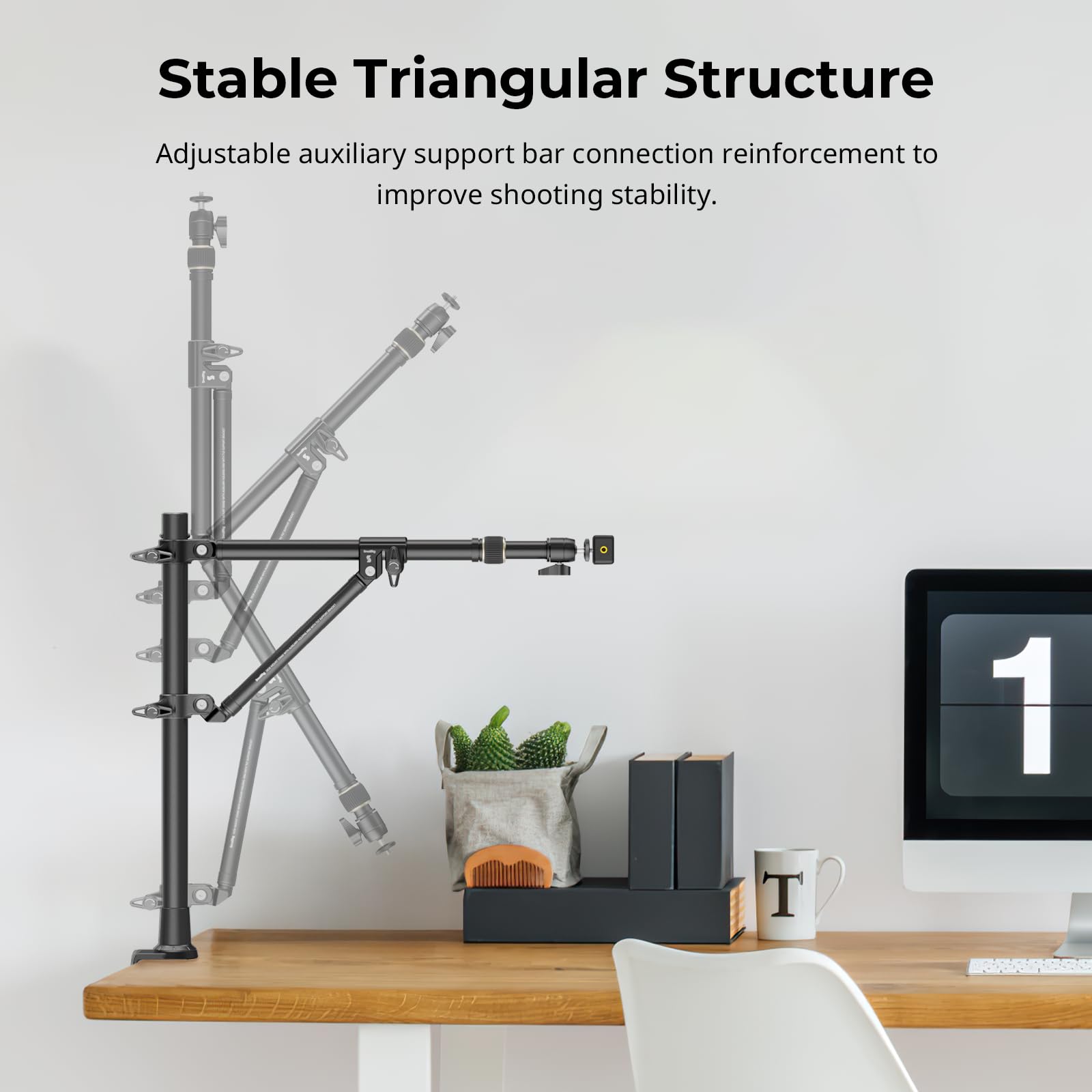 Smallrig Triangle Camera Desk Mount, Max. Load 3Kg/ 6.6Lbs, Overhead Camera Mount With Auxiliary Support Rod, With Phone Holder