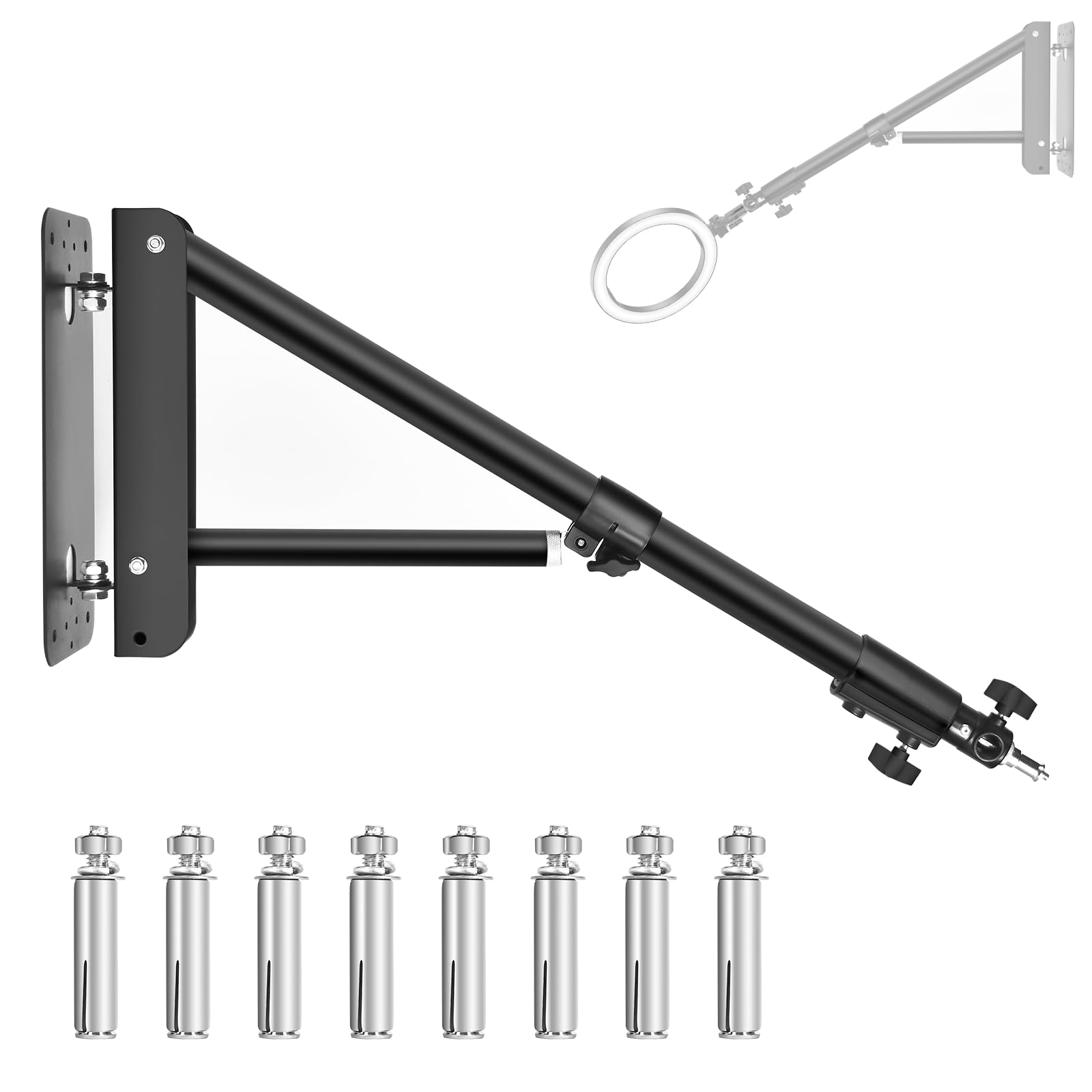 Ring Light Wall Mount   52In/132Cm, Fotoumgl Adjustable Wall Mount Ring Light Triangle Boom Arm Support 180 Flexible Rotation Fo