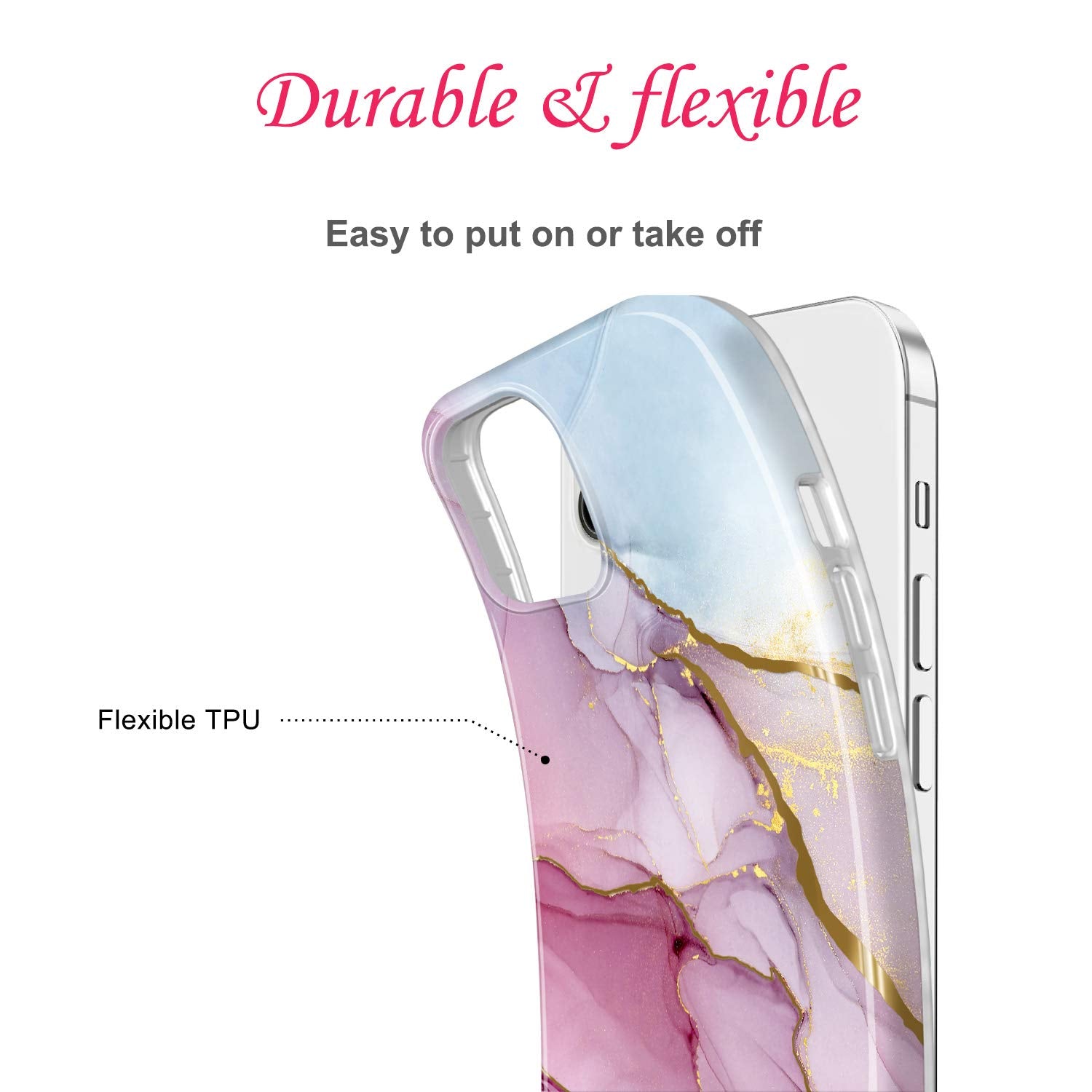 JIAXIUFEN iPhone 12/12 Pro Phone Case Shiny Gold Electroplated Glitter Marble Slim Shockproof TPU Purple Blue