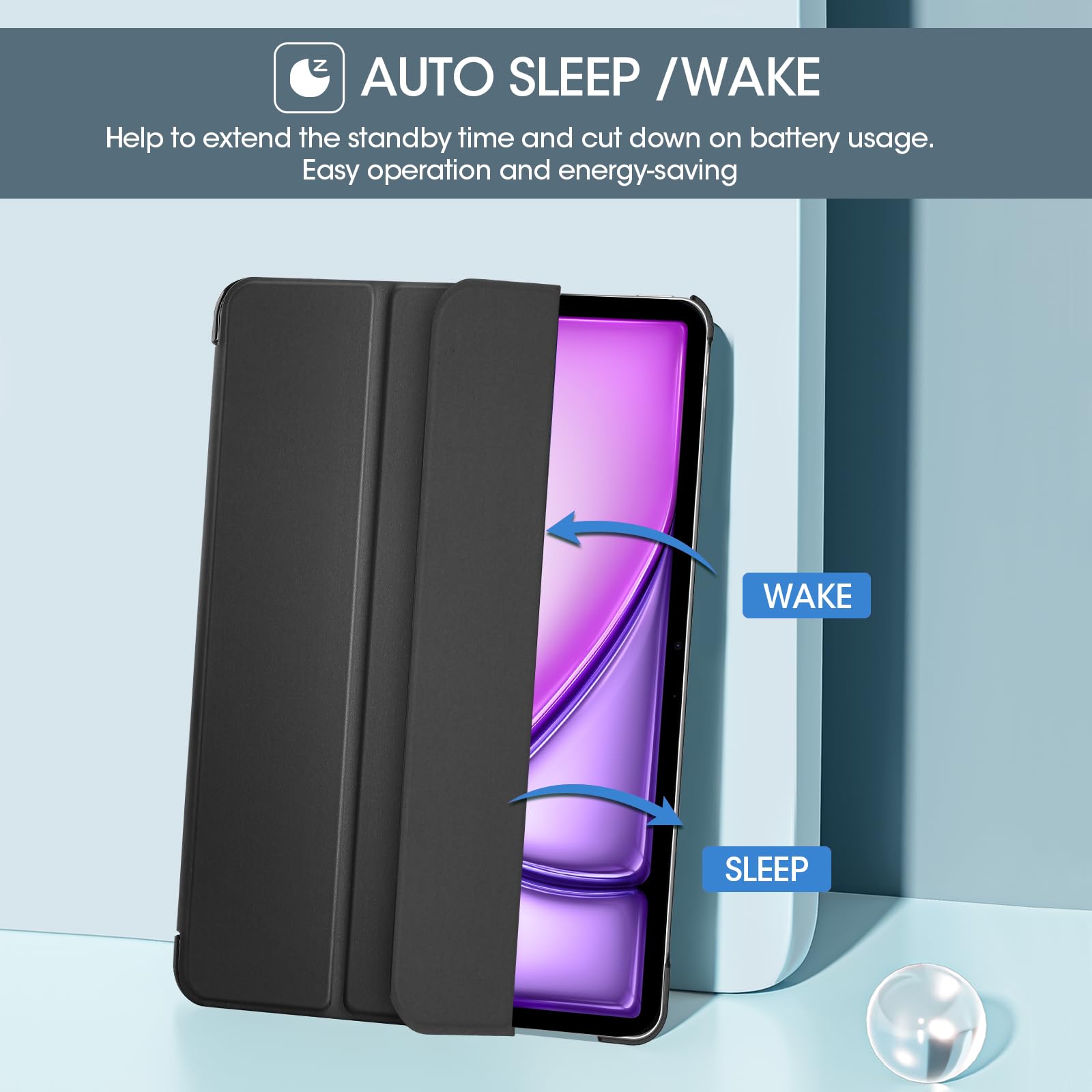 ProCase Slim Smart Cover for iPad Air 13 (M2/M3) - Black, Translucent Hard Shell, Touch ID, Auto Wake/Sleep Feature