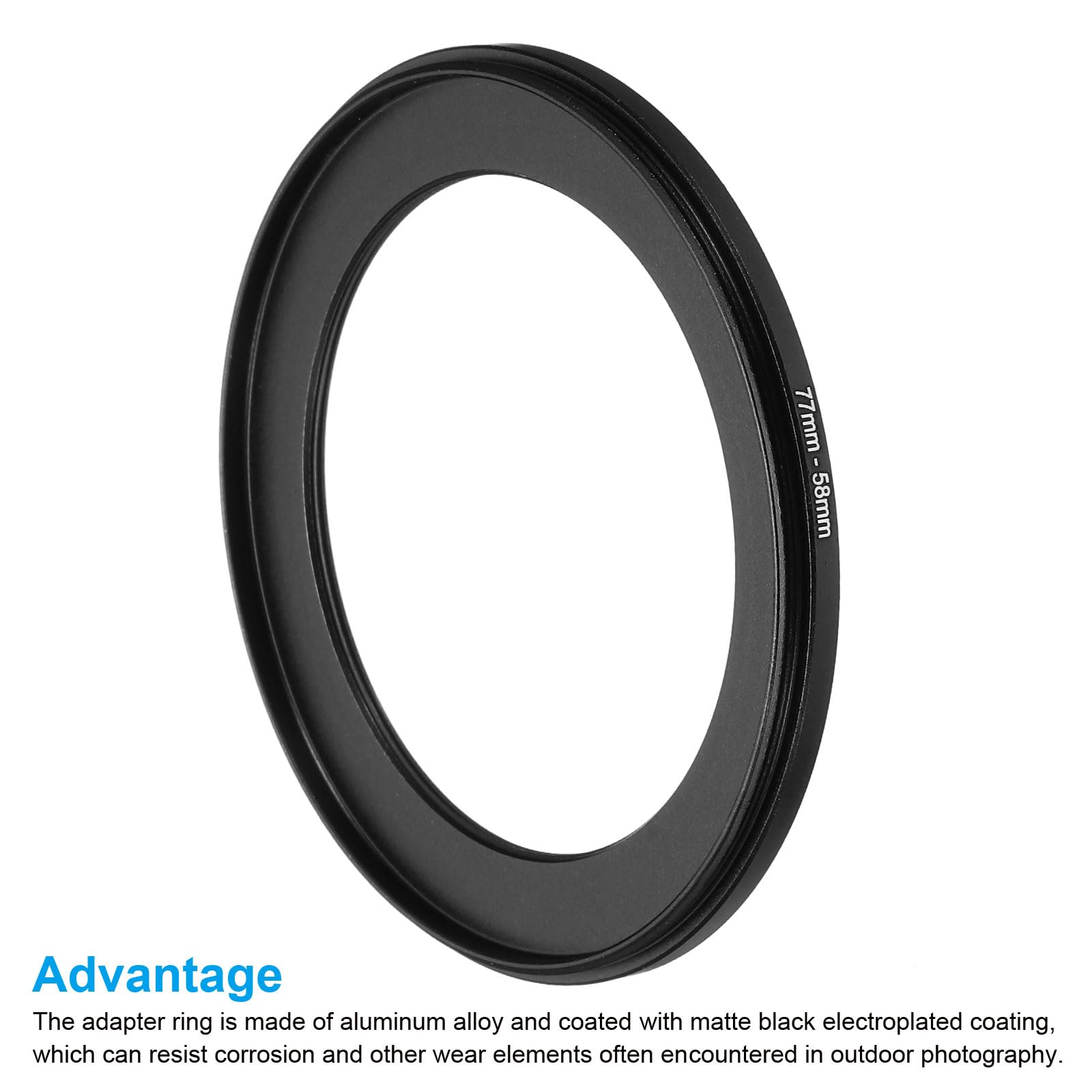 Patikil 77Mm 58Mm Metal Step Down Ring, Camera Lens Filter Adapter Ring Aluminum Filter Adapter Ring For Camera Lenses Hood, Bla