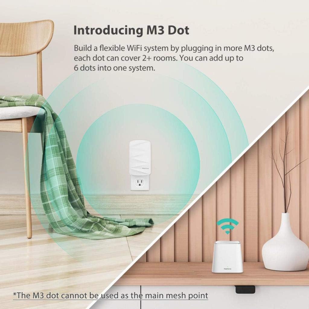 Meshforce M3 Dot Wall Plug Wifi Extender, Works With Meshforce M1 And M3 Whole Home Mesh Wifi System   Use With Only Meshforce W