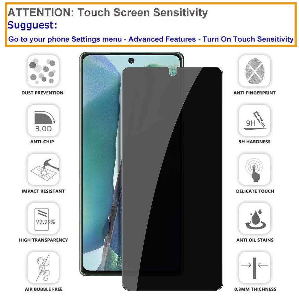 [2 Pack] Note 20 Privacy Screen Protector Anti Spy, Lywhl Tempered Glass Screen Protector For Samsung Galaxy Note 20, Black 9H H