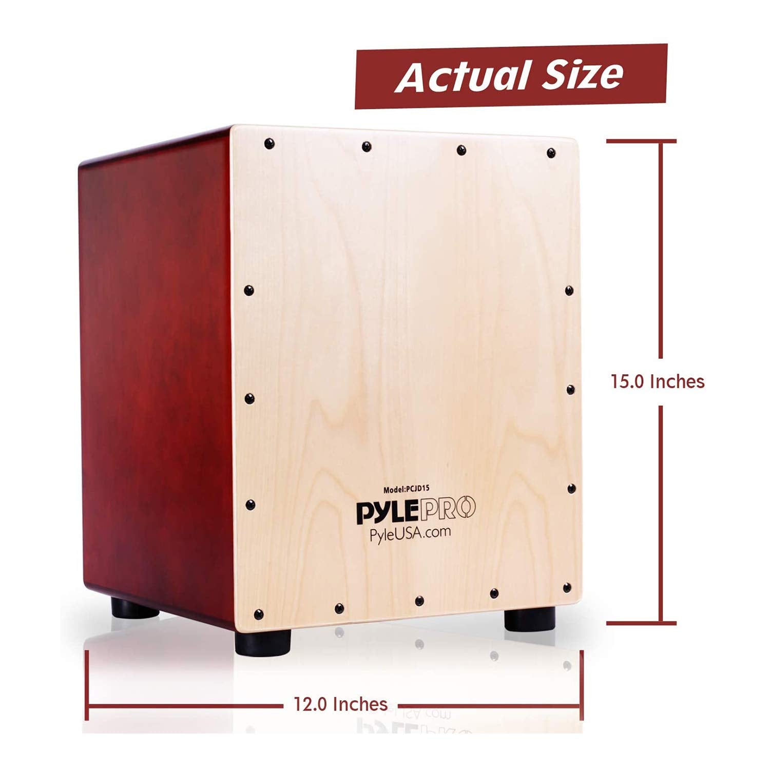 Pyle Stringed Jam Cajon, Handcrafted Birch Wood Percussion Box With Internal Guitar Strings, Compact & Lightweight Acoustic Drum