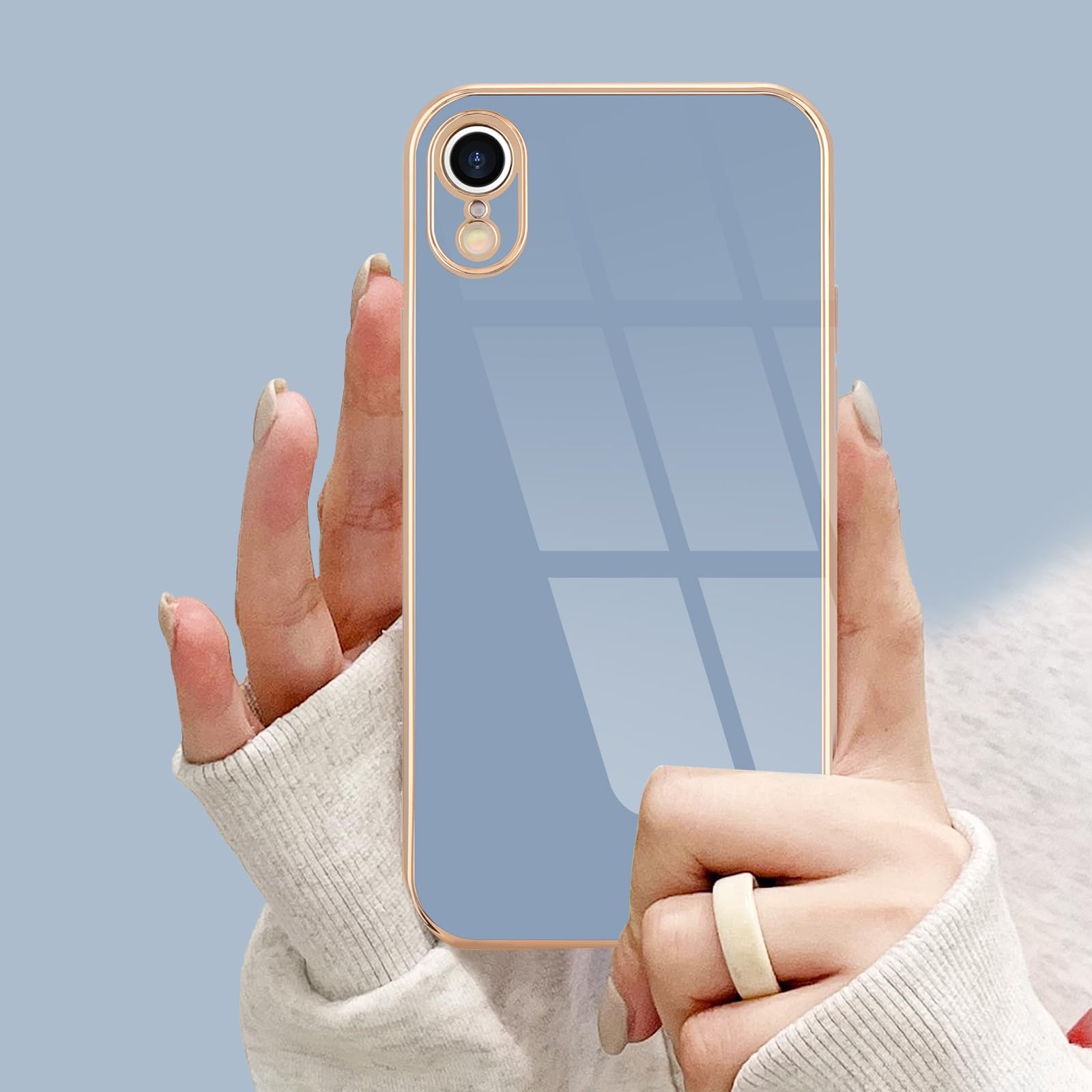 Lafunda Compatible With Iphone Xr Case, Cute Luxury Plating Case Women Girls Elegant Golden Edge Pretty Shockproof Tpu Bumper Co