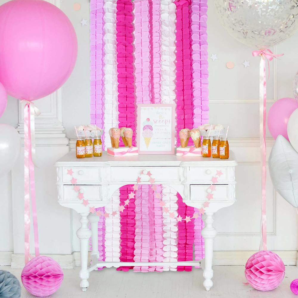 12Pcs Four Leaf Clover Paper Garland 120Ft Rose Red Pink Party Streamers Tissue Flower Reusable Hanging Banner For Valentine Wed